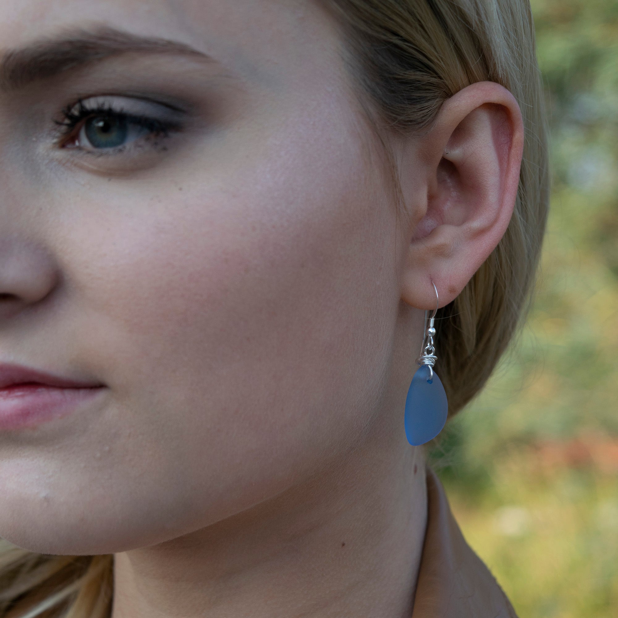 Dusty Periwinkle Blue Sea Glass Earrings with Sterling Silver Hooks