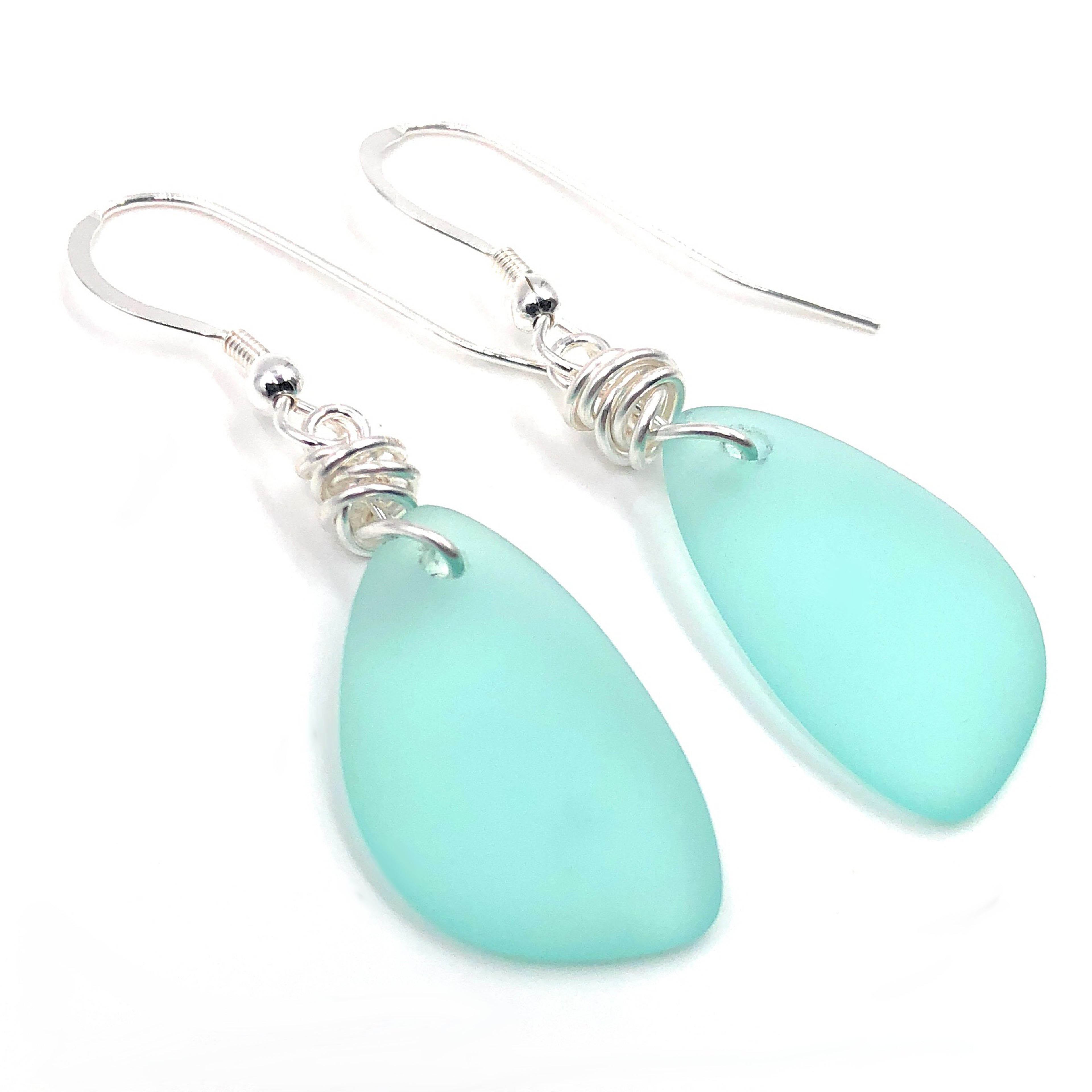 Popular Sea Foam Green Sea Glass Earrings on Sterling Silver Hooks