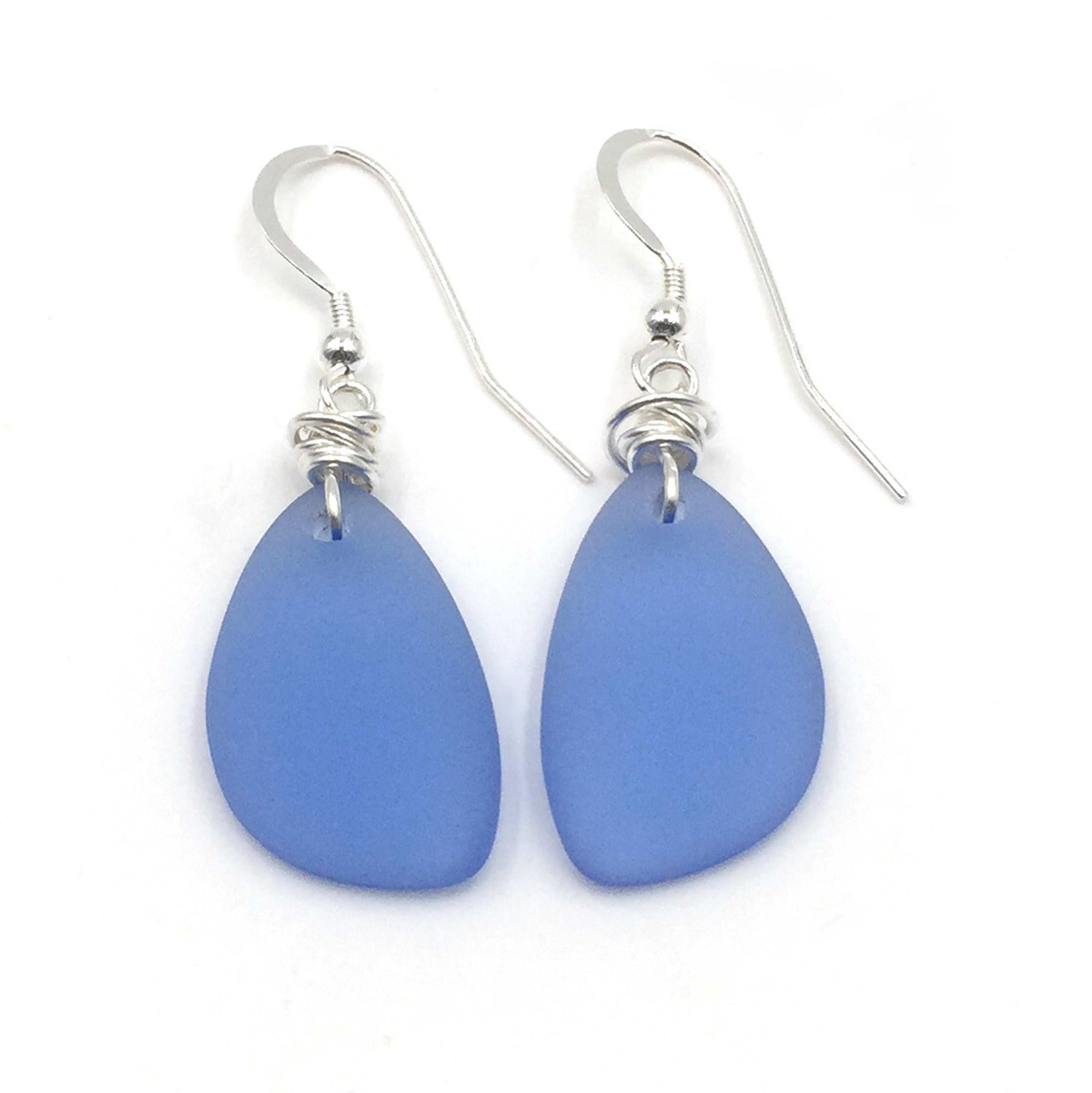 Dusty Periwinkle Blue Sea Glass Earrings with Sterling Silver Hooks