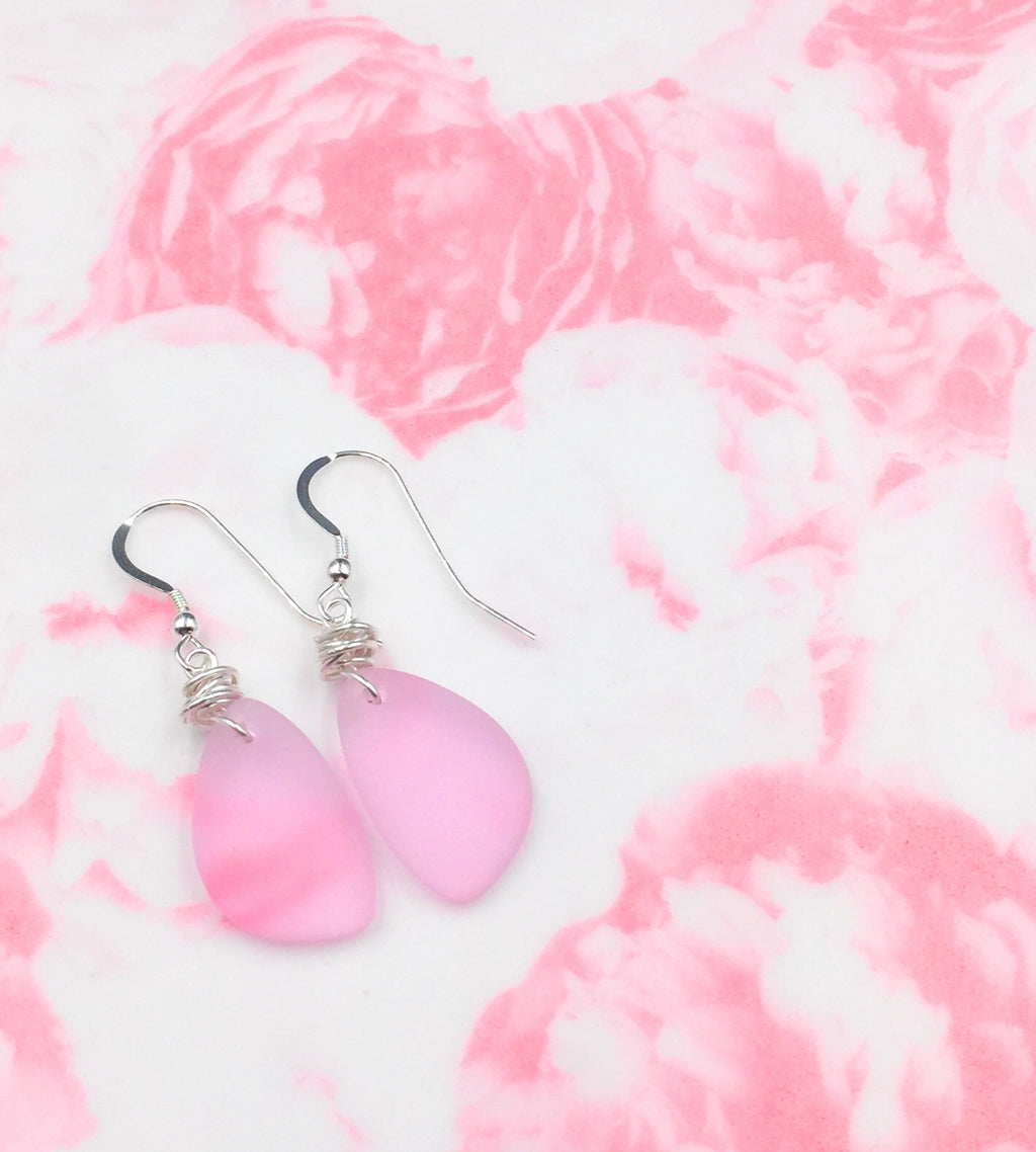 Sweet Heart Chic Pink Blush Recycled Sea Glass Earrings on Sterling Silver Hooks