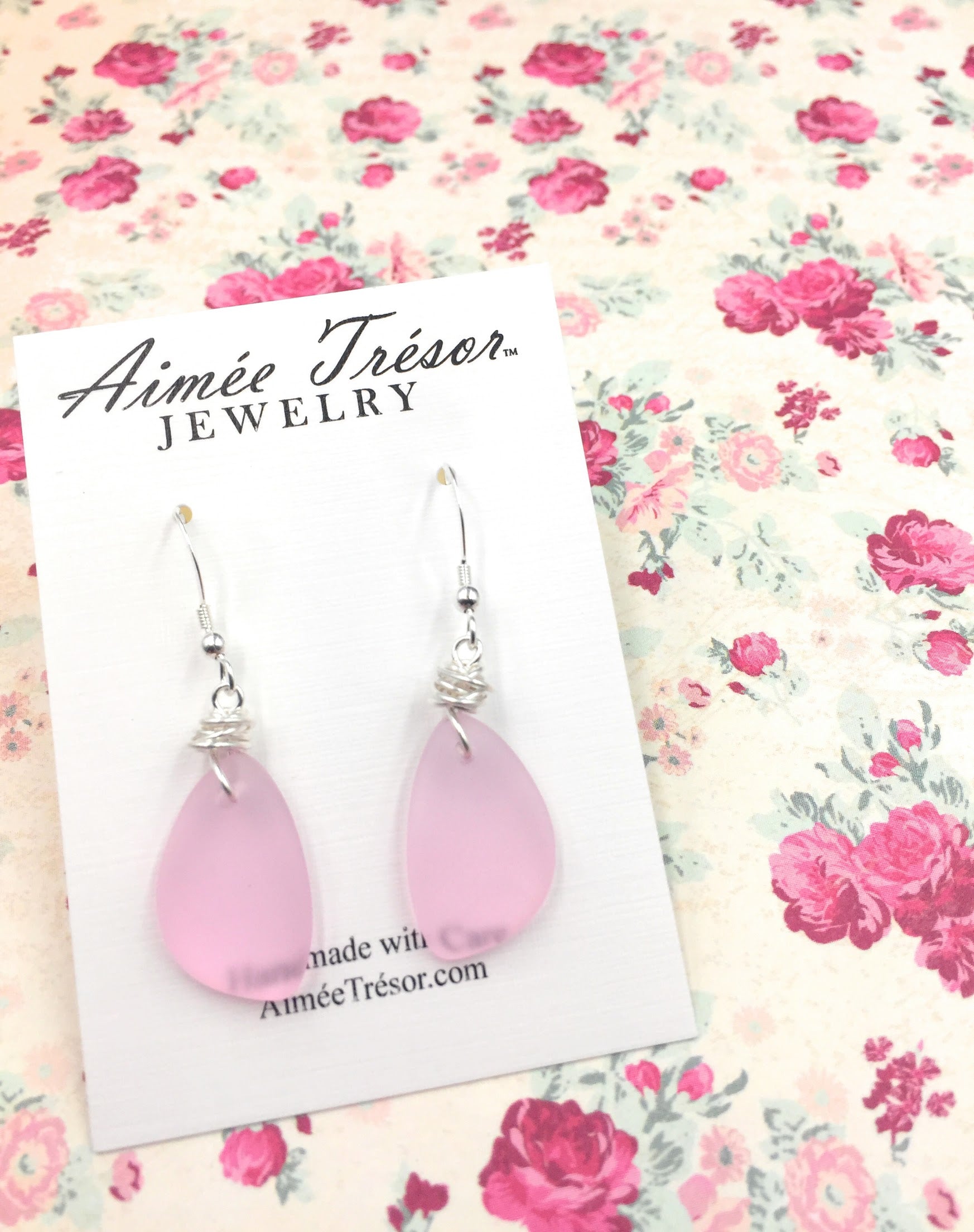 Sweet Heart Chic Pink Blush Recycled Sea Glass Earrings on Sterling Silver Hooks