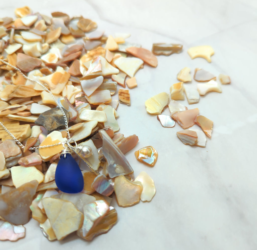 Starry Night Cobalt Blue Recycled Sea Glass Charm Necklace on Sterling Silver Chain