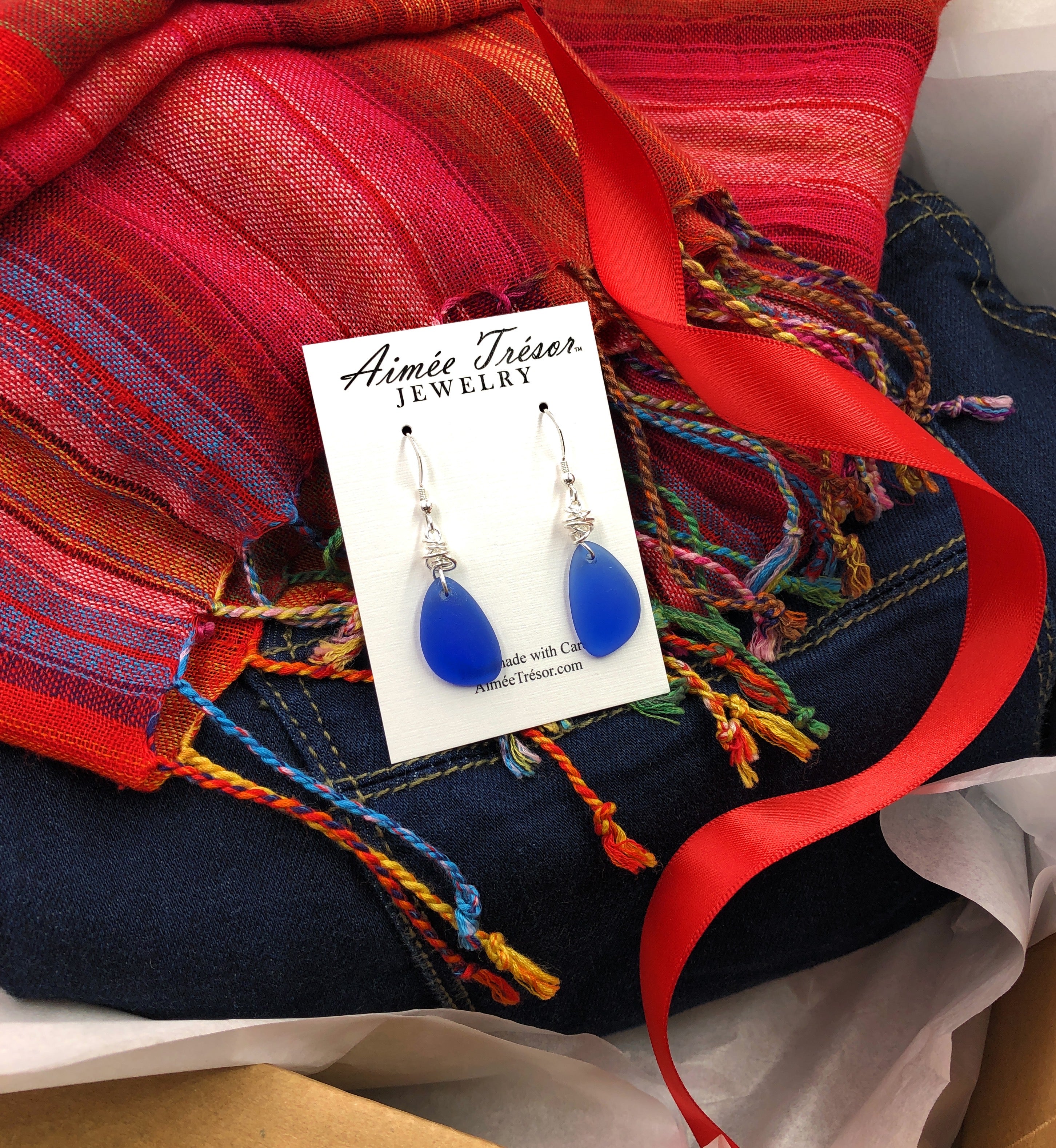 Starry Night Cobalt Blue Recycled Sea Glass Earrings on Sterling Silver Hooks