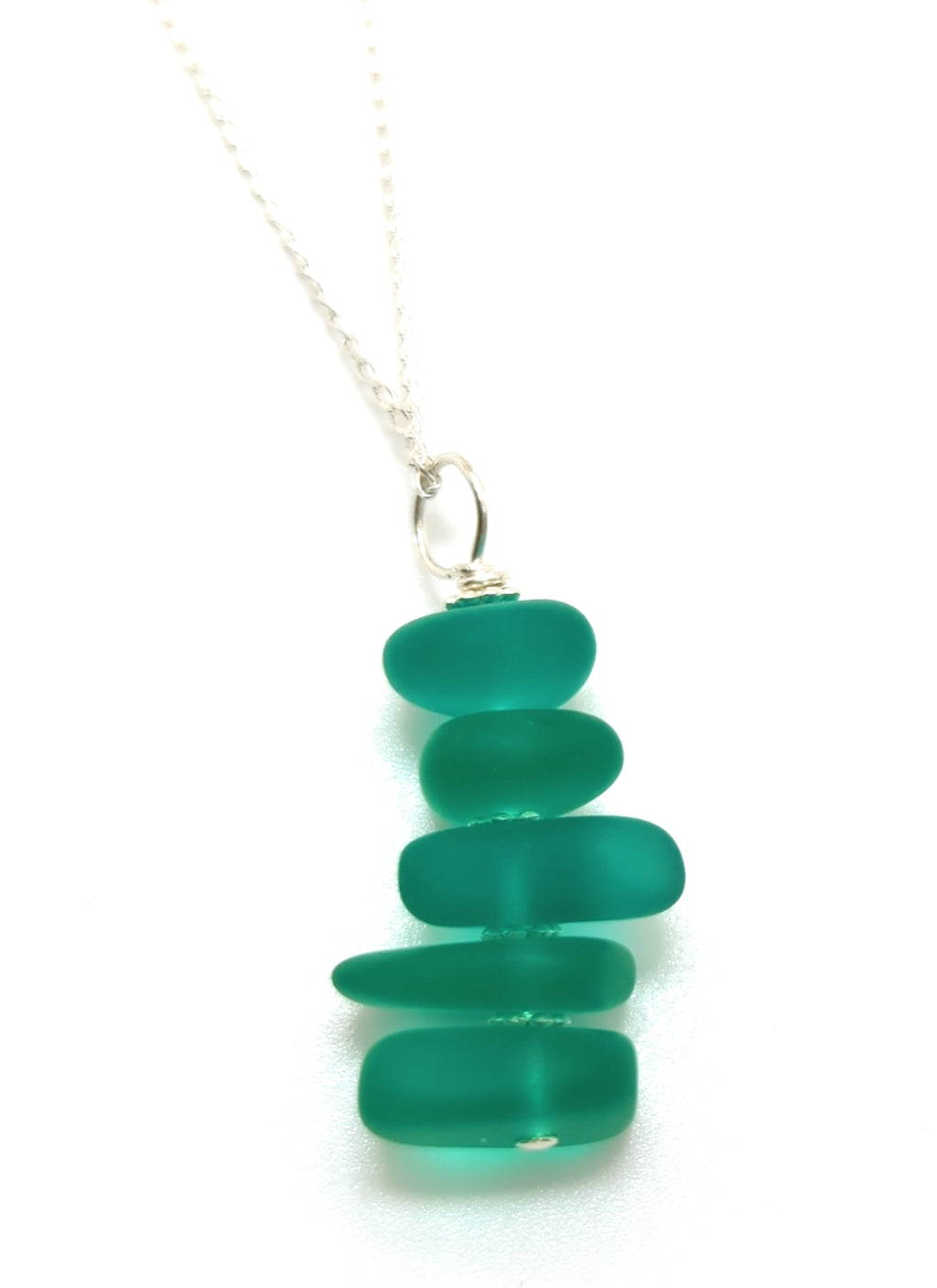 Tranquil Sea Green Stacked Recycled Sea Glass Pebble Pendant Necklace