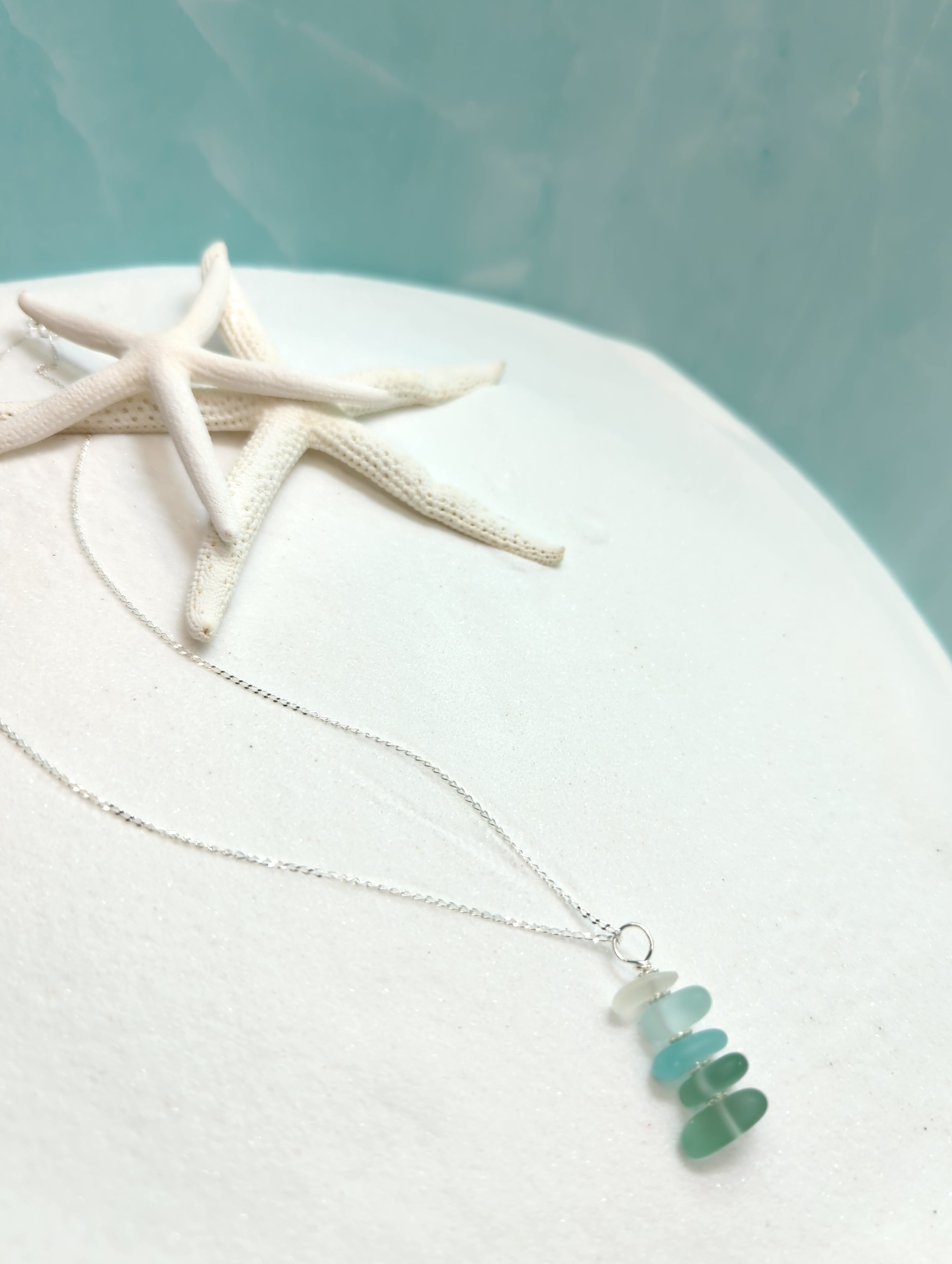Sea Green Stacked Sea Glass Pebble Pendant Necklace