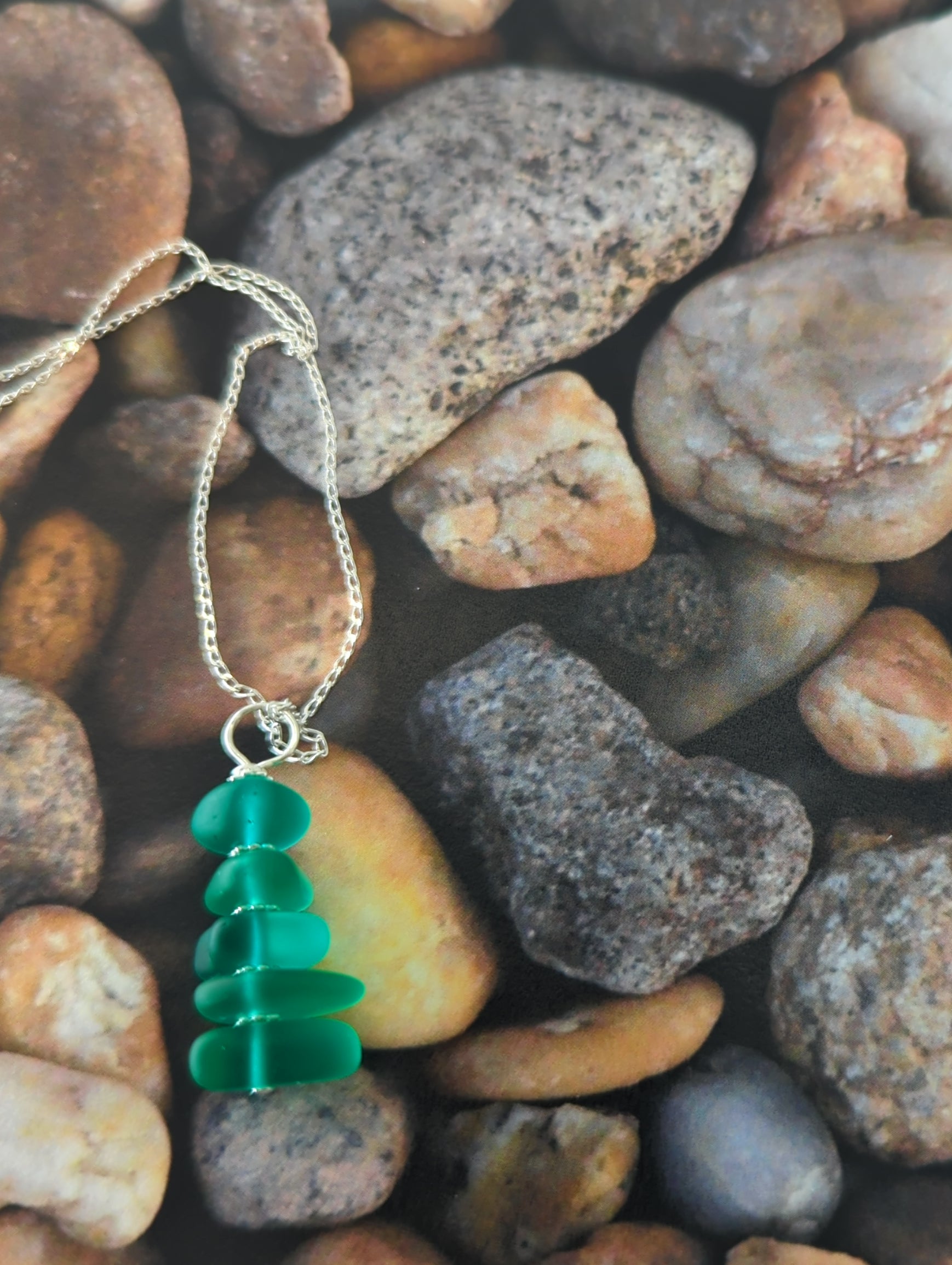 Tranquil Sea Green Stacked Recycled Sea Glass Pebble Pendant Necklace