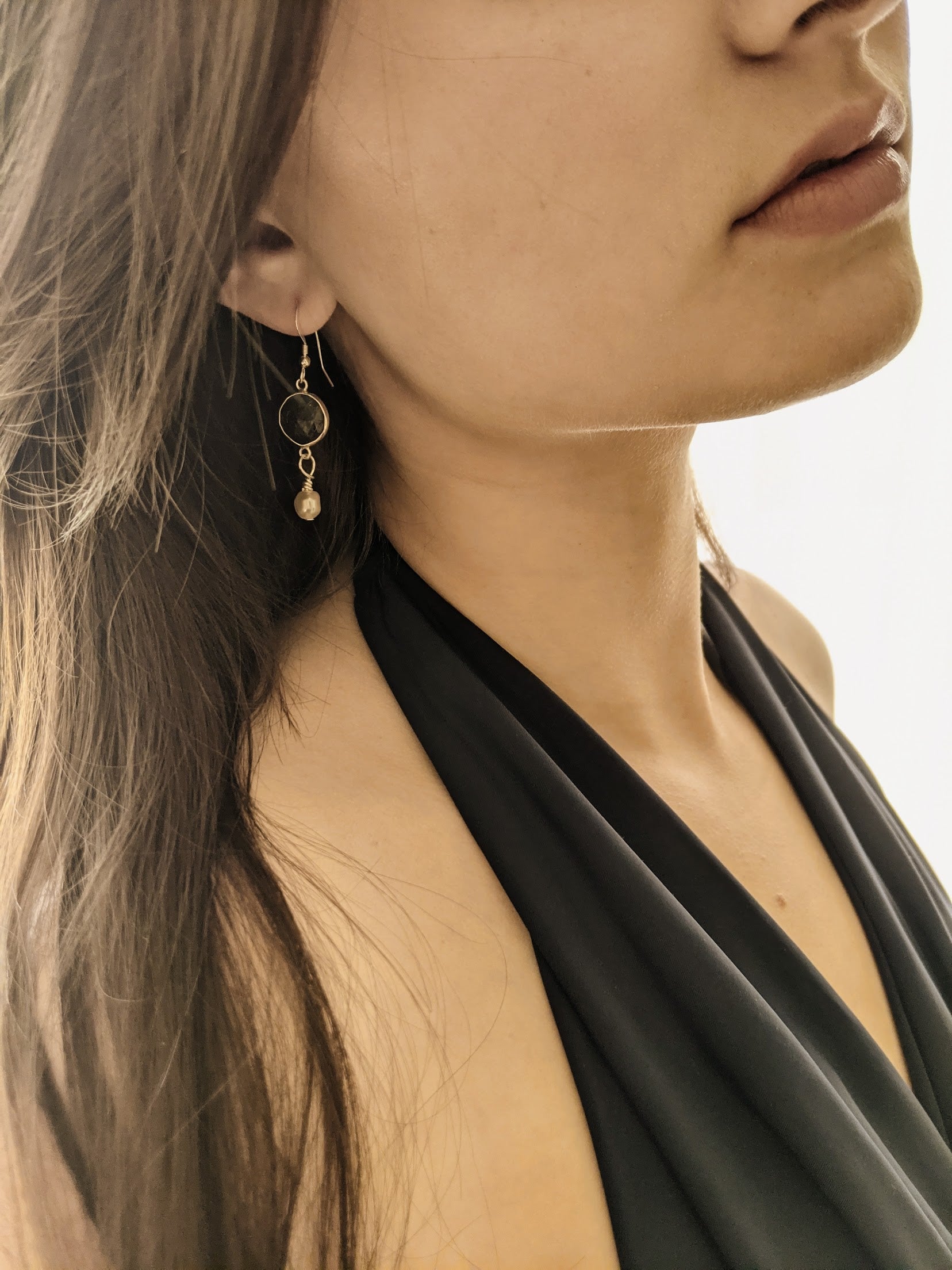 Dark Dandelion Wish Pendant Necklace with Crystal Pearl Charm on Sterling Silver Chain