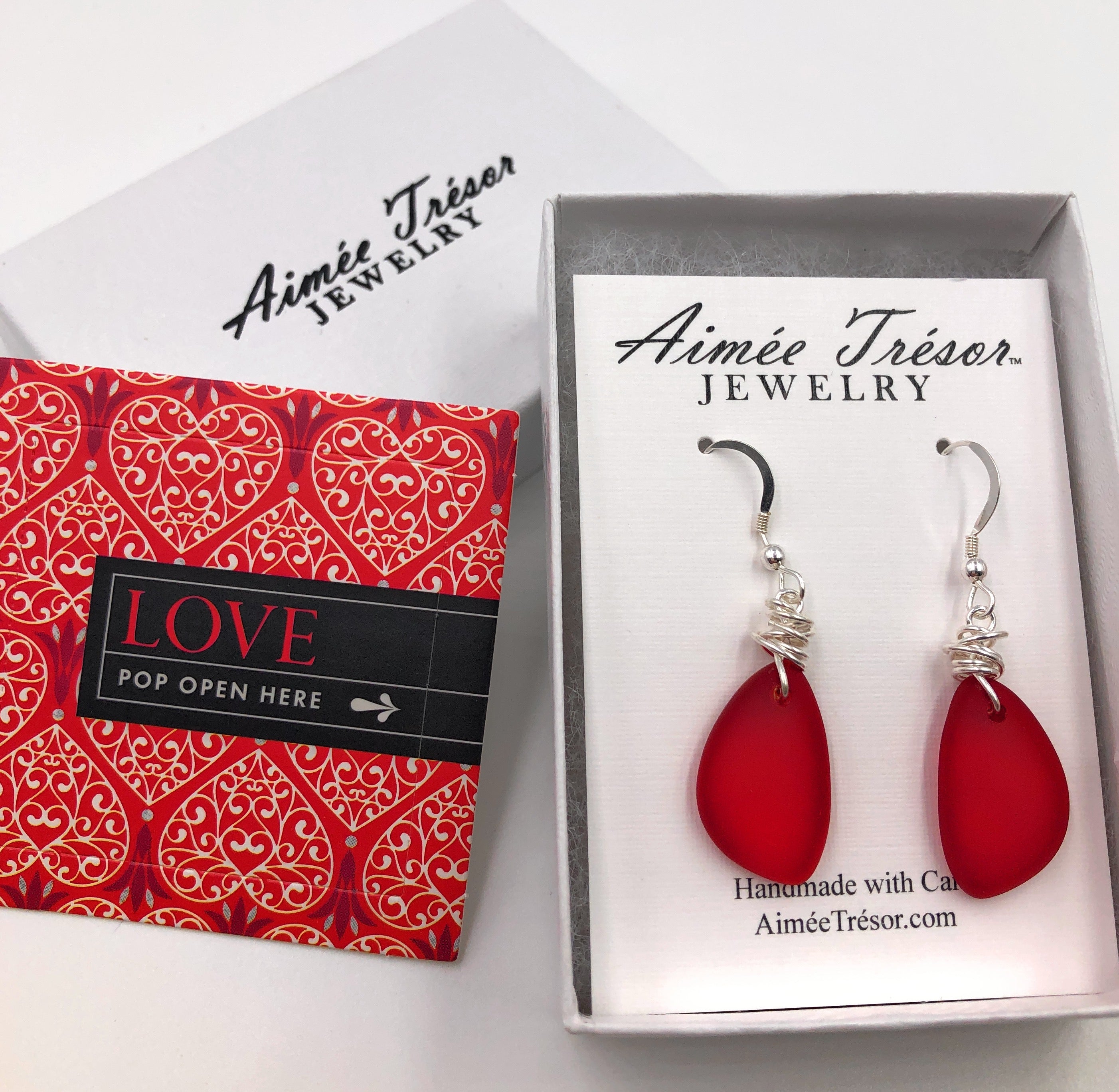 Gorgeous Sunset Love Red Recycled Sea Glass Earrings on Sterling Silver Hooks