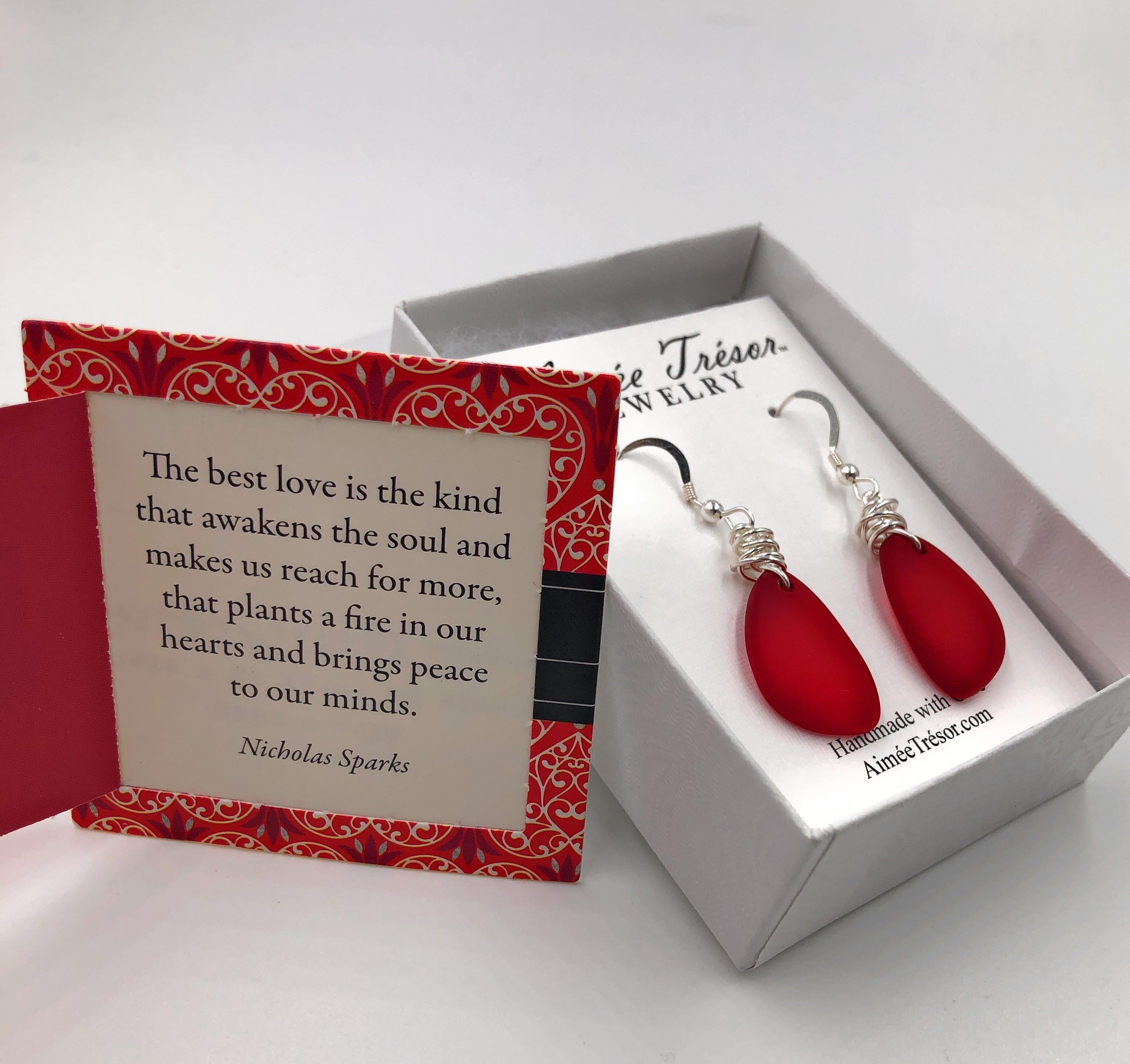 Gorgeous Sunset Love Red Recycled Sea Glass Earrings on Sterling Silver Hooks