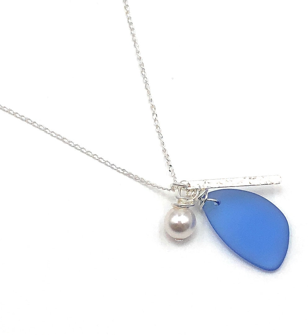 Periwinkle Sea Glass Charm Necklace on Sterling Silver Chain