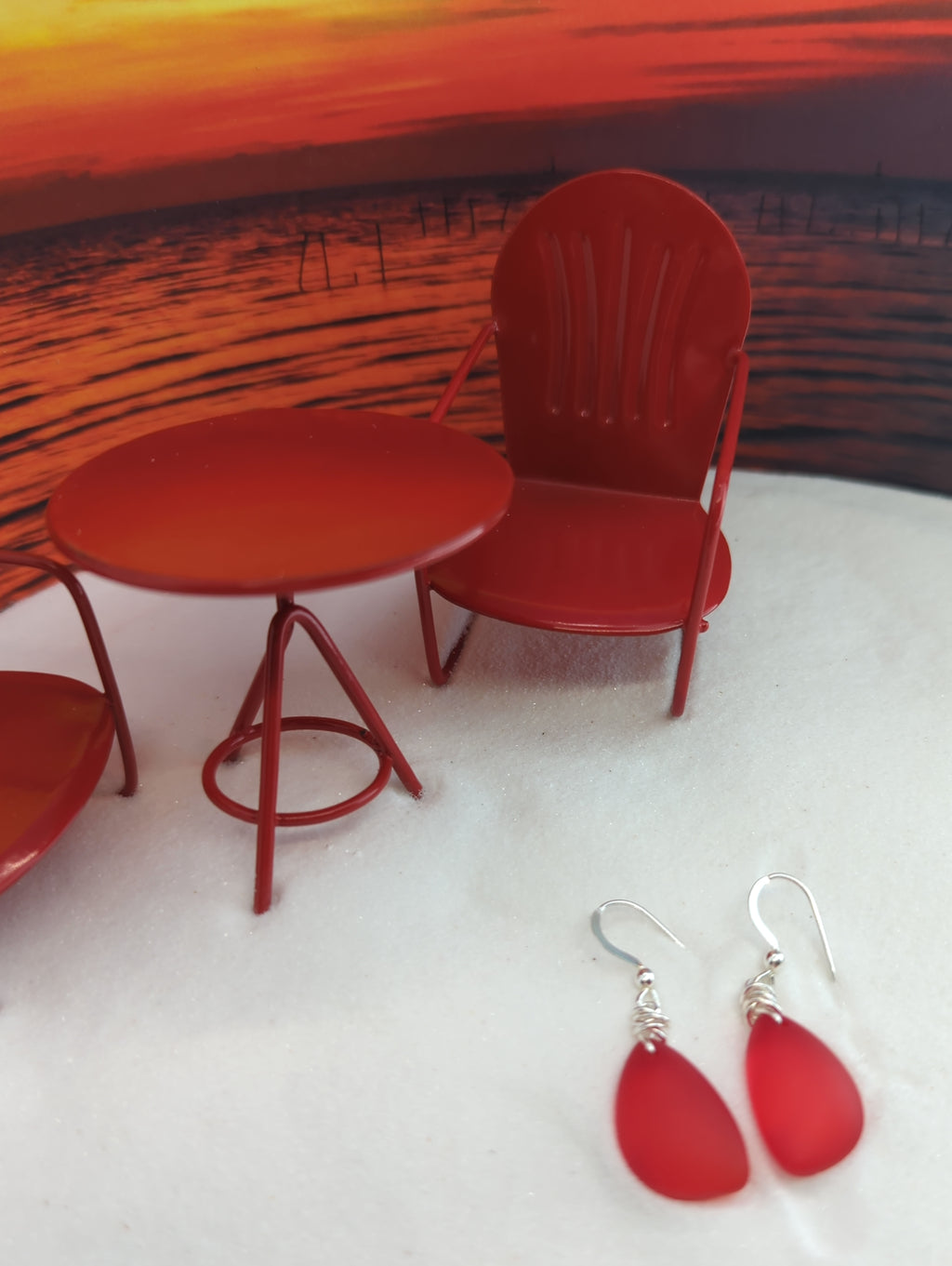 Gorgeous Sunset Love Red Recycled Sea Glass Earrings on Sterling Silver Hooks