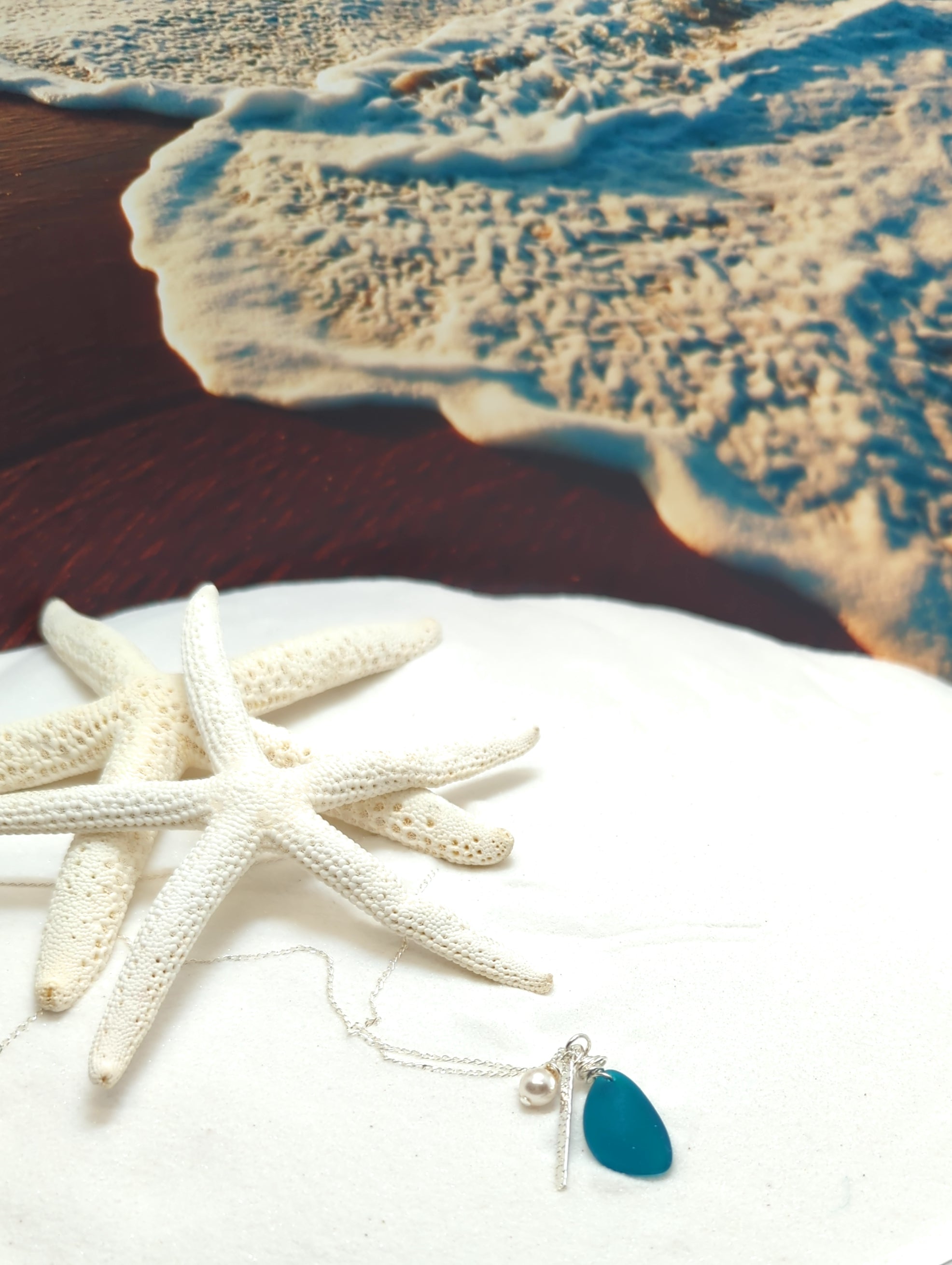 Ocean Blue Charm Necklace on Sterling Silver Chain