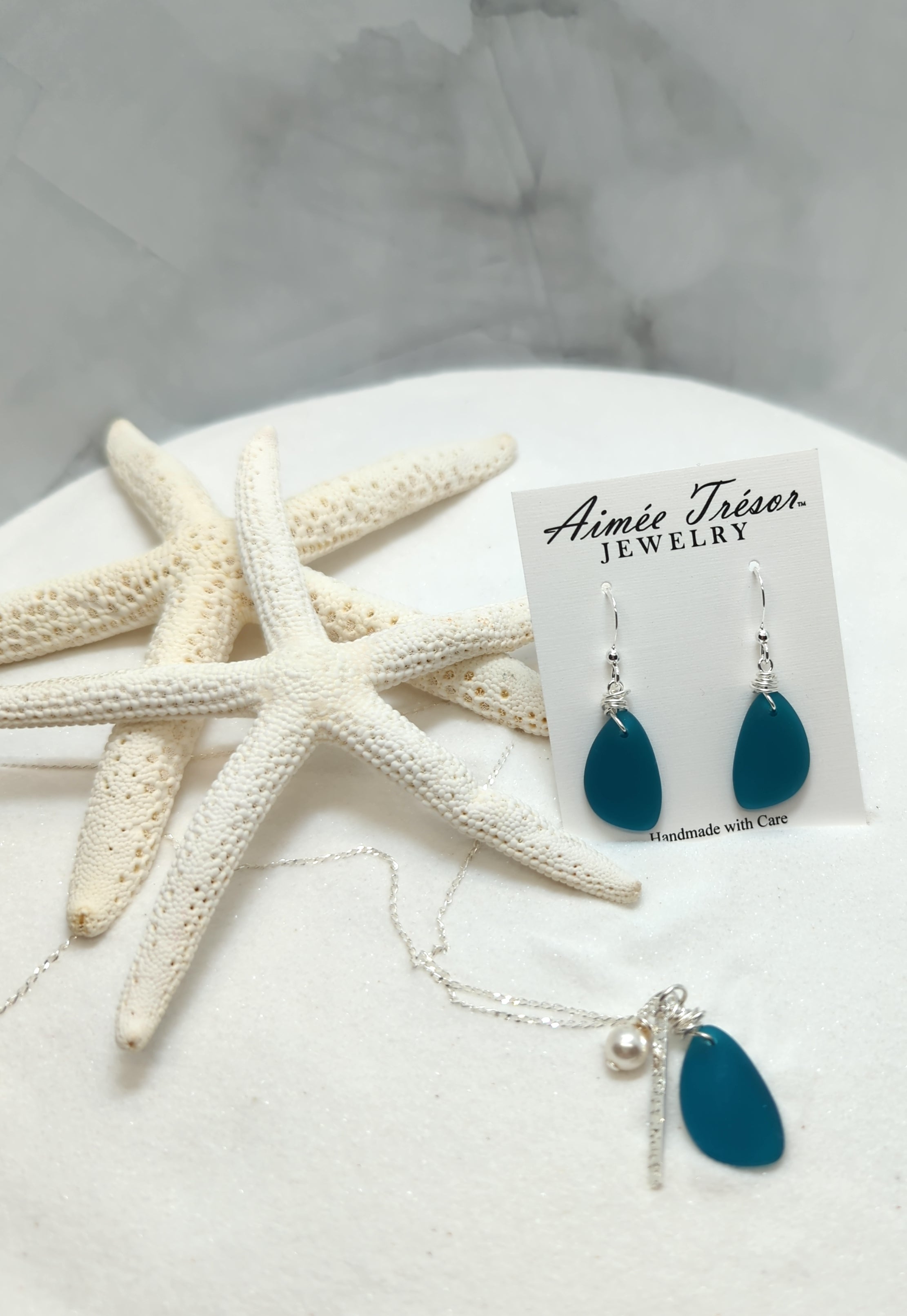 Ocean Blue Charm Necklace on Sterling Silver Chain