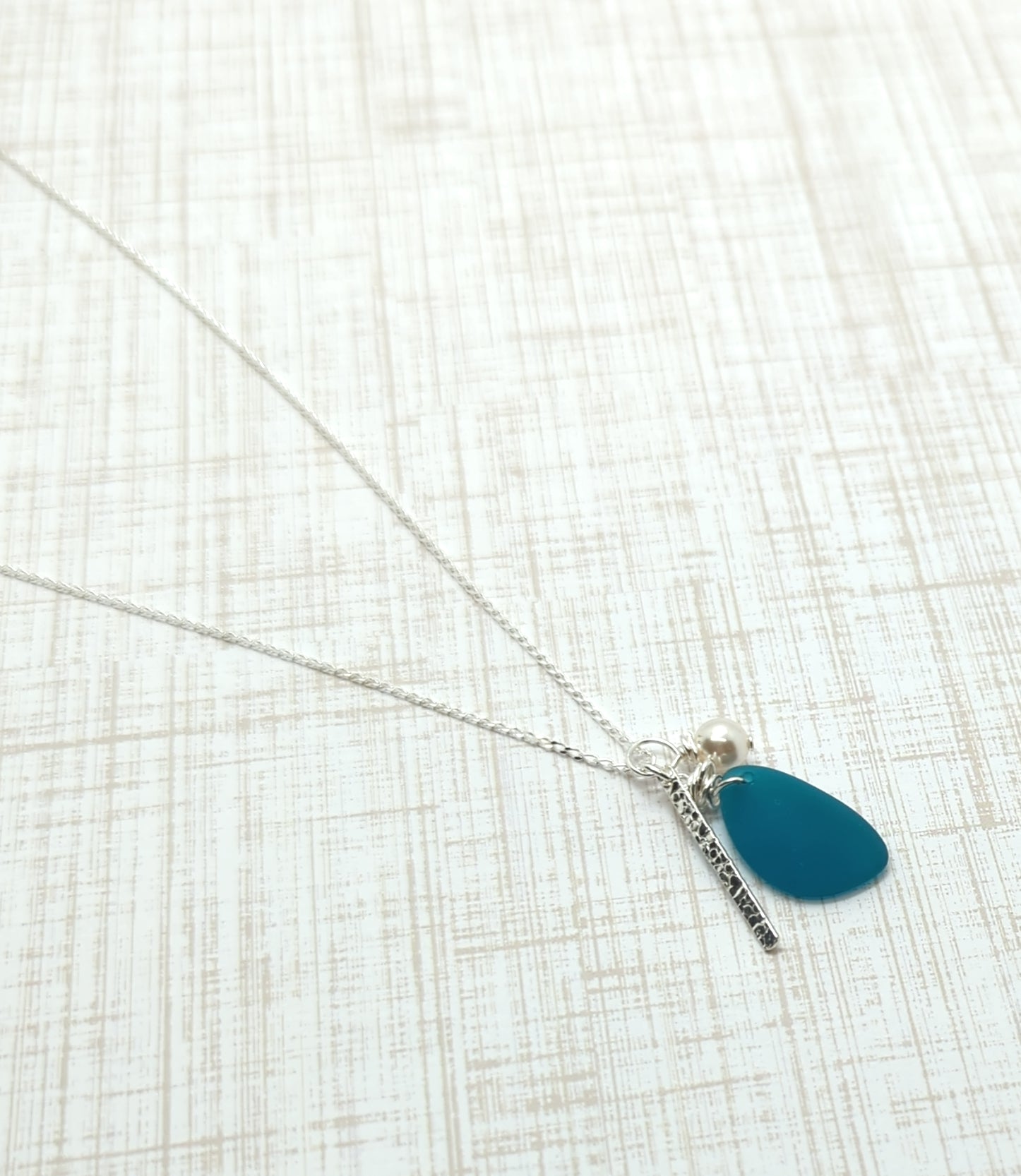Ocean Blue Charm Necklace on Sterling Silver Chain