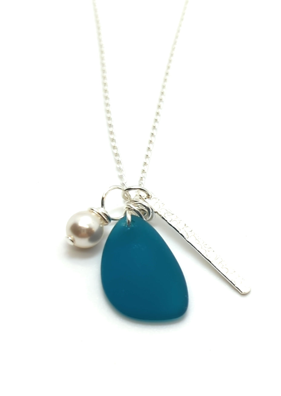 Ocean Blue Charm Necklace on Sterling Silver Chain
