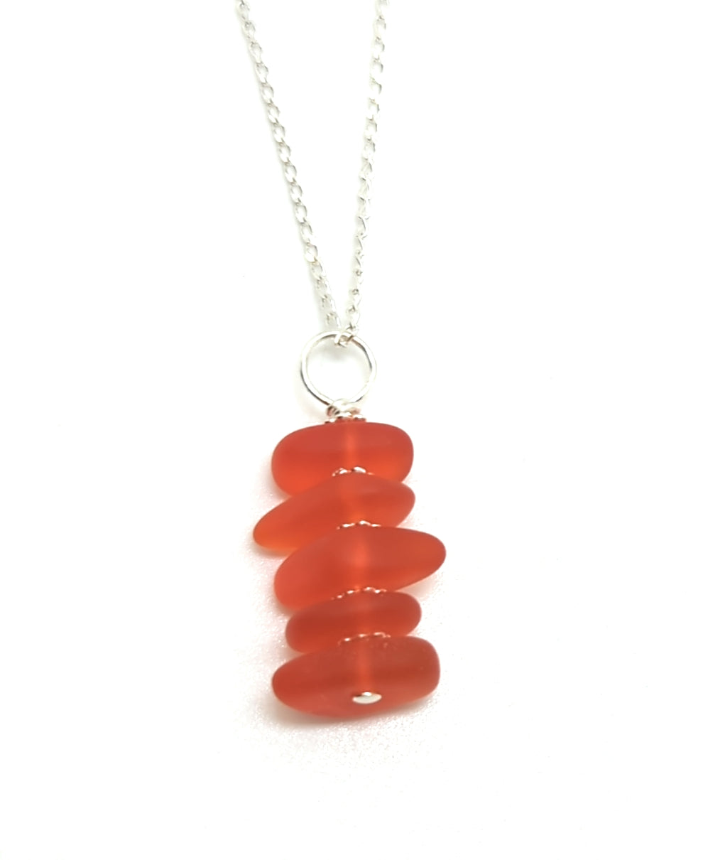 Sunset and Fire Stacked Sea Glass Pebble Pendant Necklace
