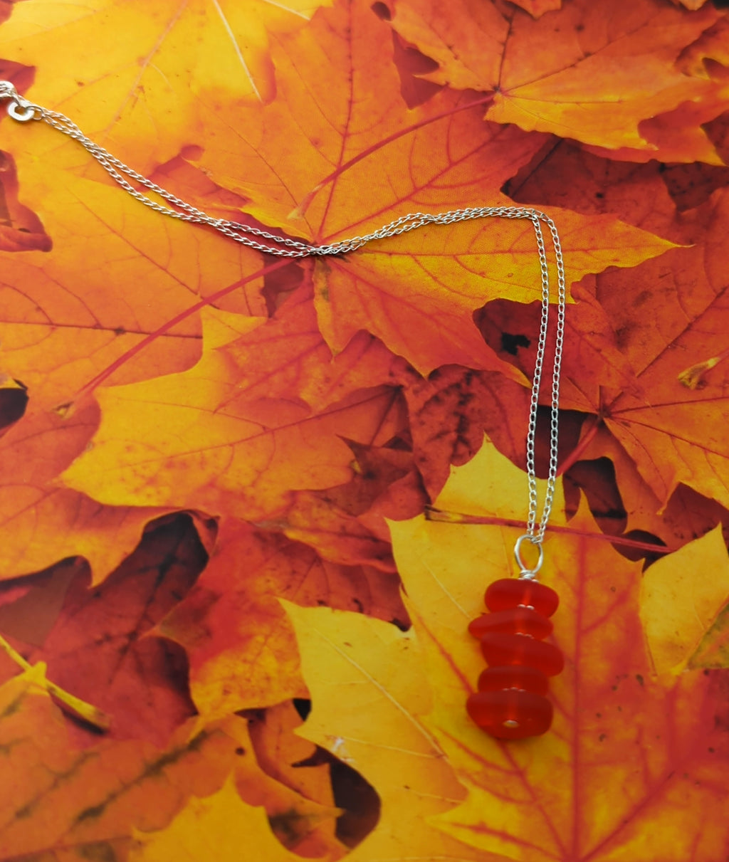 Sunset and Fire Stacked Sea Glass Pebble Pendant Necklace