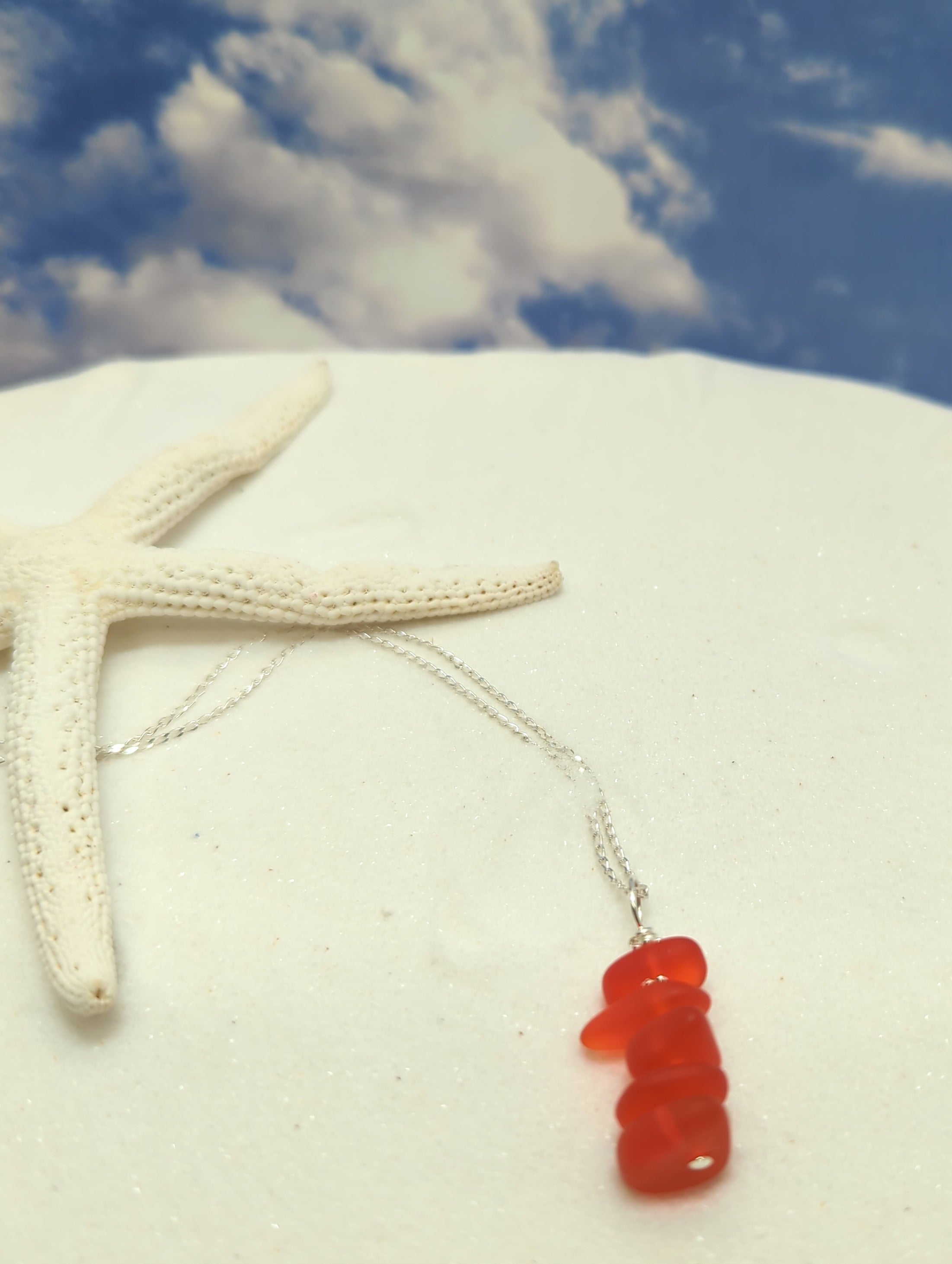 Sunset and Fire Stacked Sea Glass Pebble Pendant Necklace