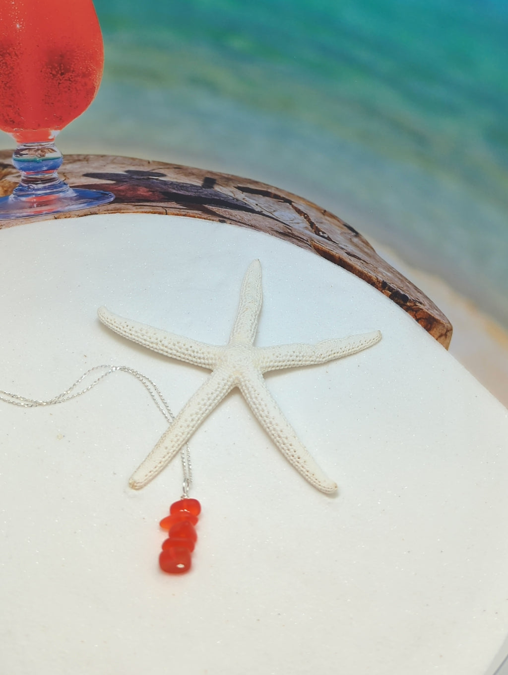 Sunset and Fire Stacked Sea Glass Pebble Pendant Necklace