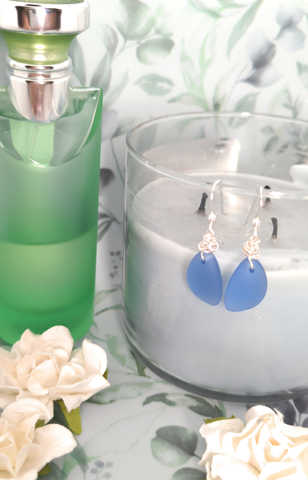 Dusty Periwinkle Blue Sea Glass Earrings with Sterling Silver Hooks