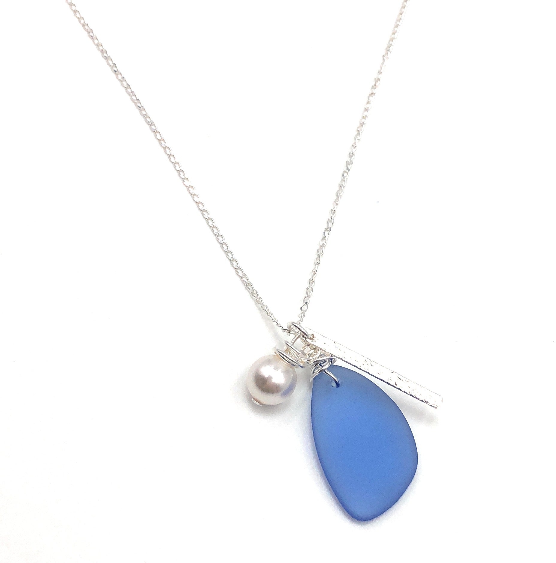 Periwinkle Sea Glass Charm Necklace on Sterling Silver Chain