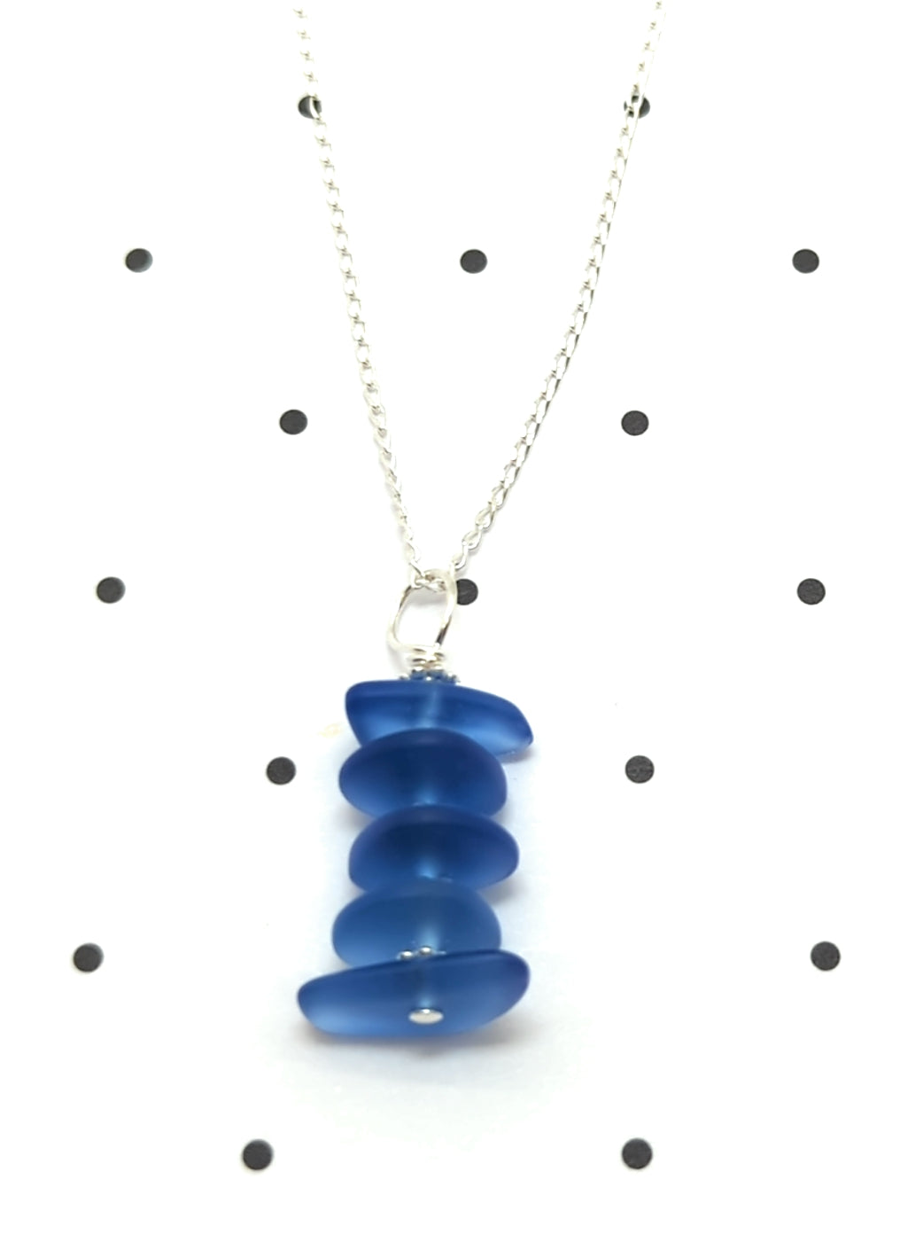Periwinkle Blue Sea Glass Pebble Stacked Pendant Necklace