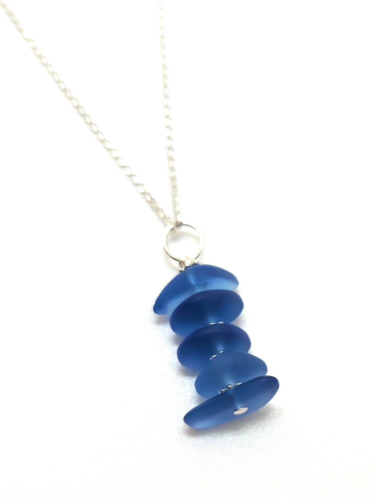 Periwinkle Blue Sea Glass Pebble Stacked Pendant Necklace