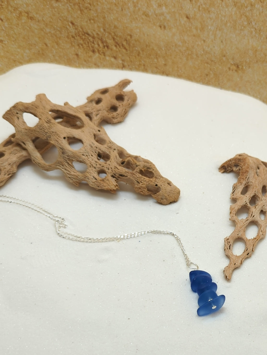 Periwinkle Blue Sea Glass Pebble Stacked Pendant Necklace