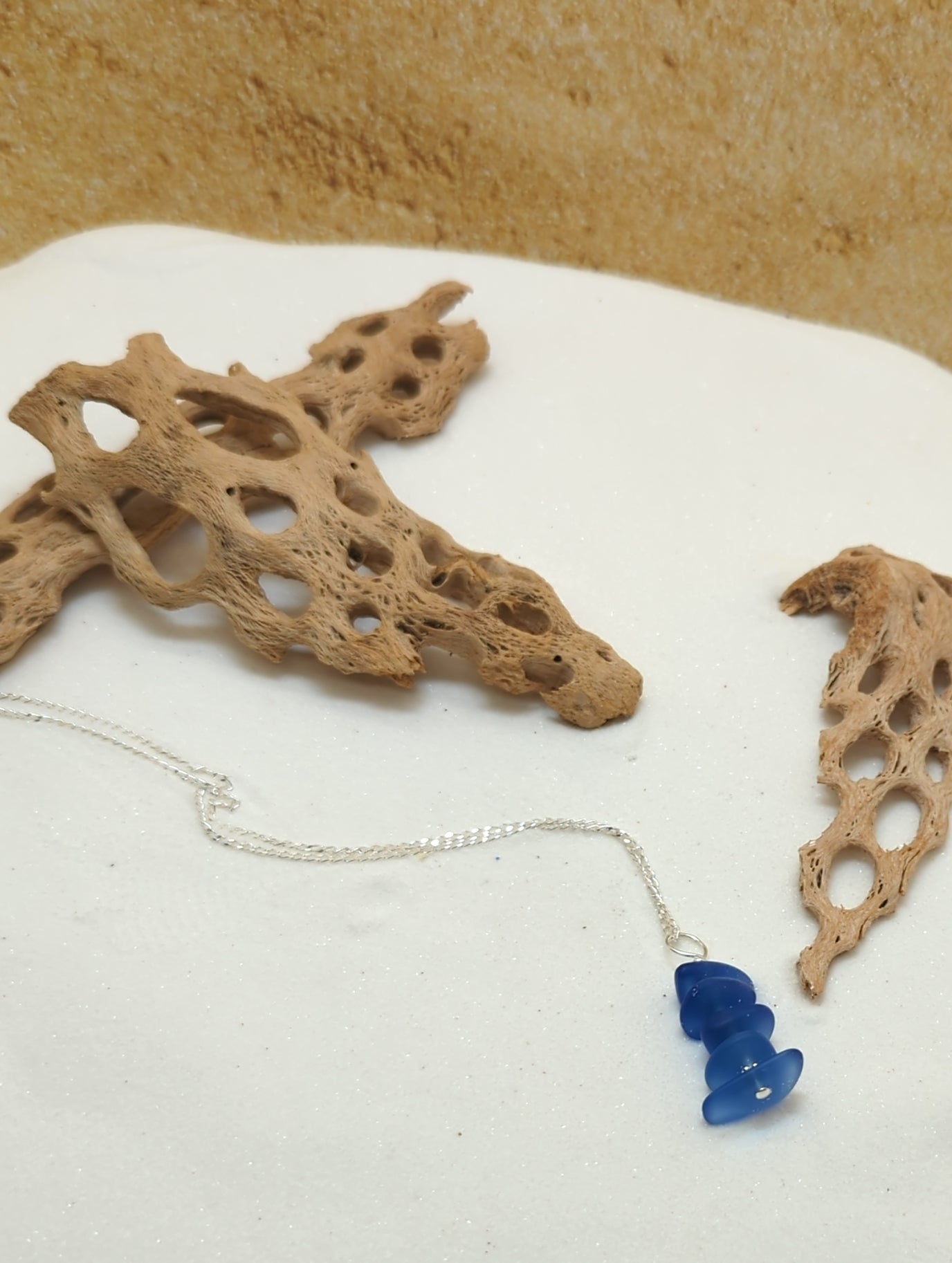 Periwinkle Blue Sea Glass Pebble Stacked Pendant Necklace