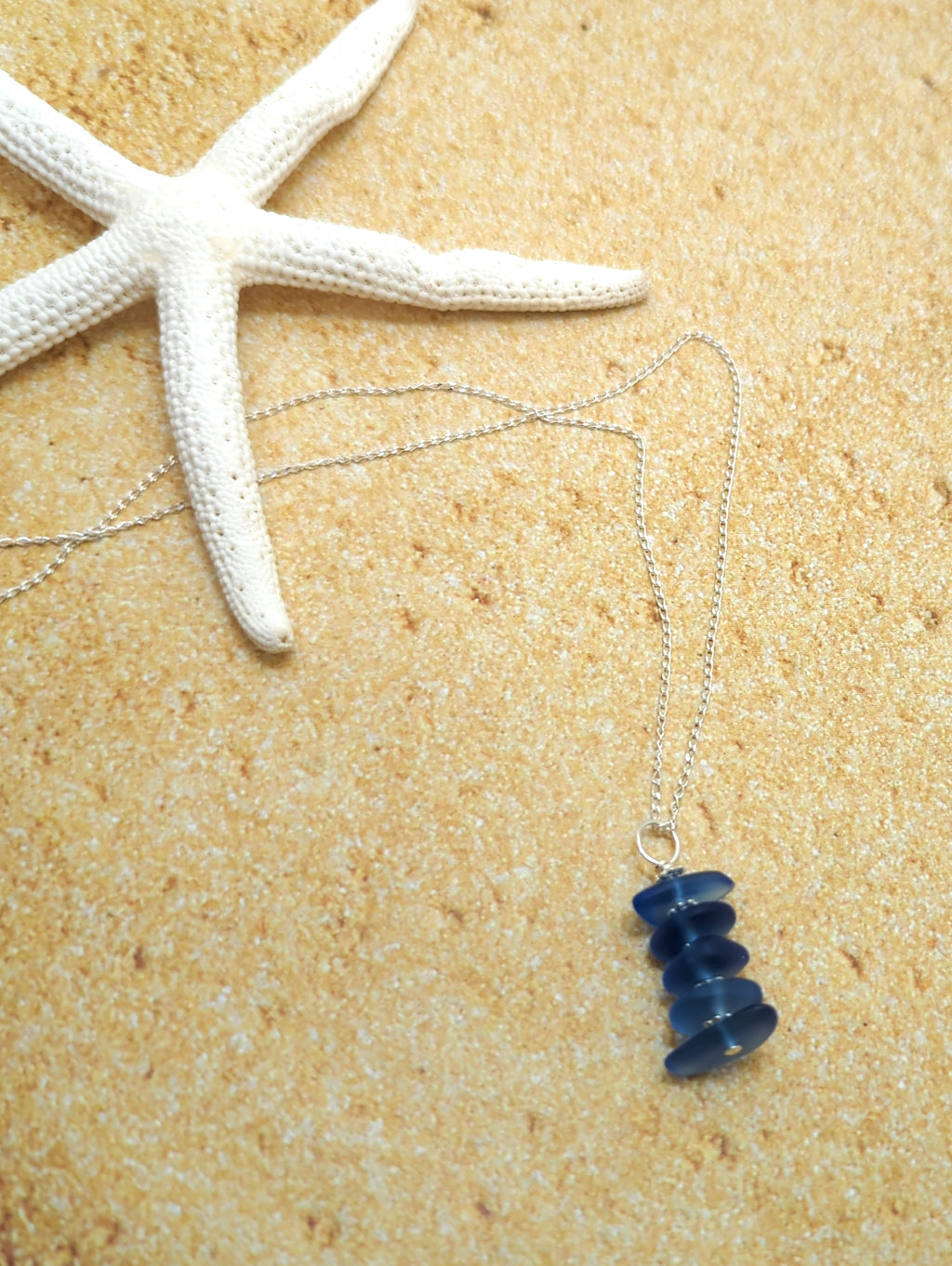 Periwinkle Blue Sea Glass Pebble Stacked Pendant Necklace