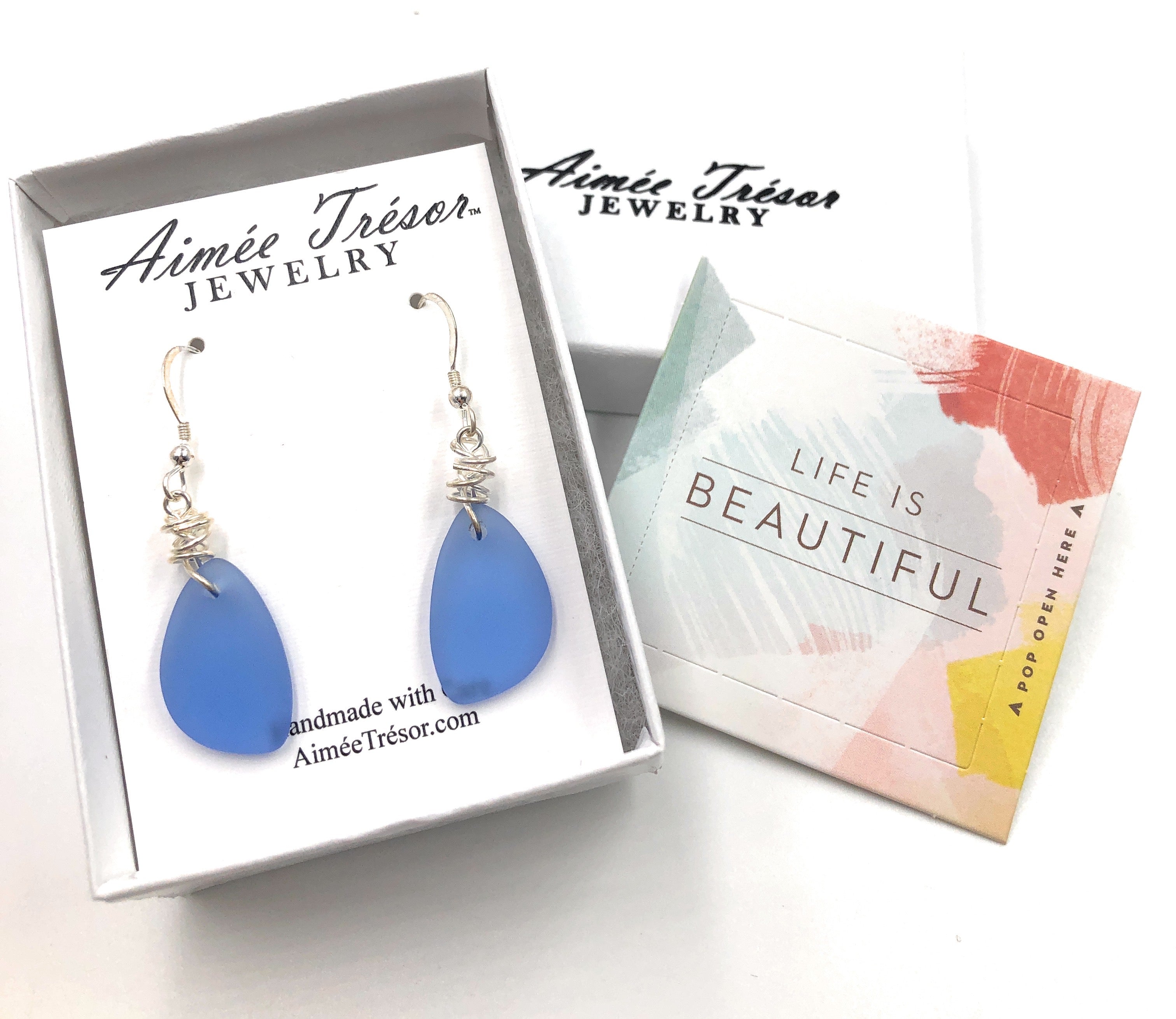 Dusty Periwinkle Blue Sea Glass Earrings with Sterling Silver Hooks