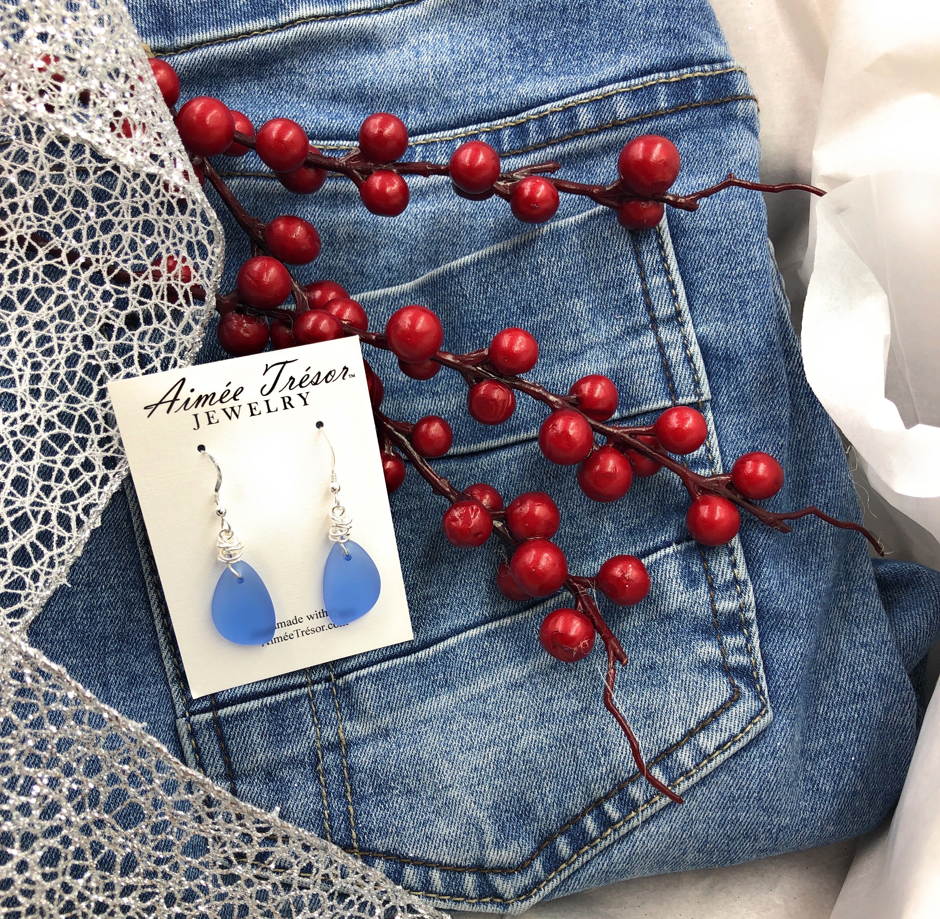 Dusty Periwinkle Blue Sea Glass Earrings with Sterling Silver Hooks