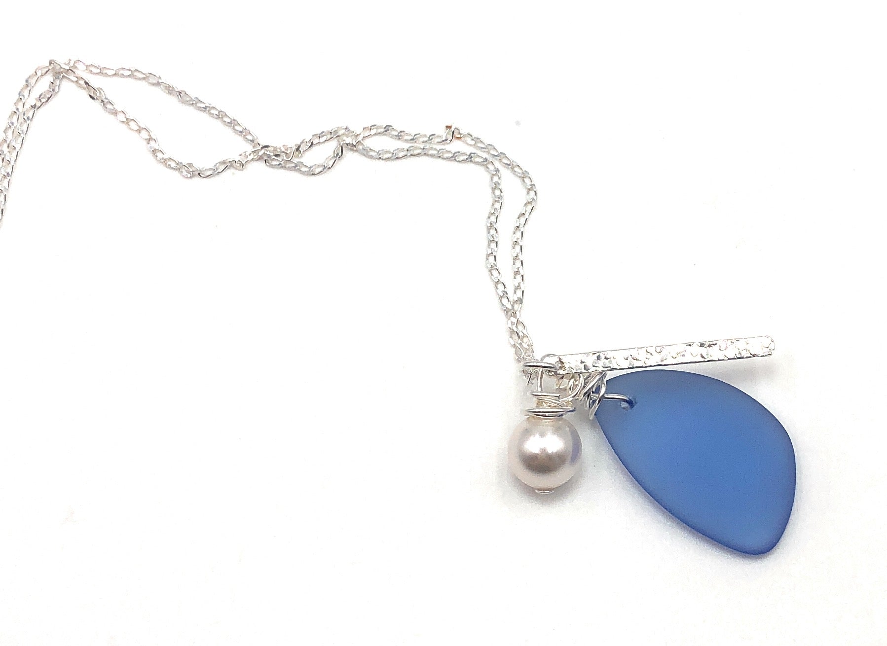 Periwinkle Sea Glass Charm Necklace on Sterling Silver Chain