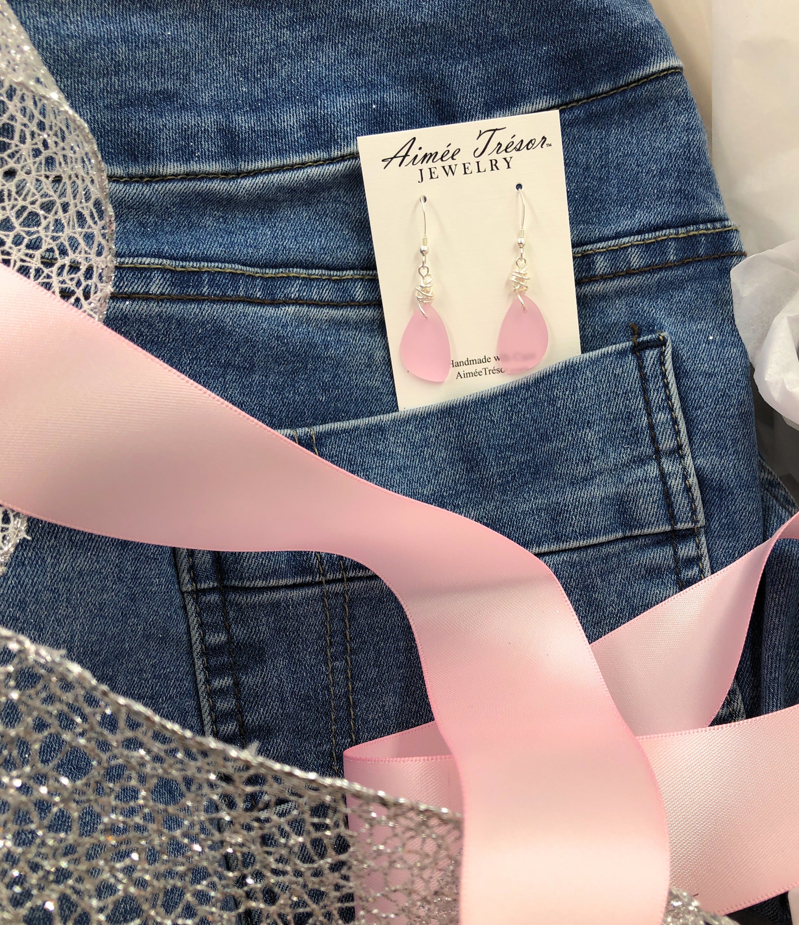 Sweetheart Chic Pink Blush Charm Necklace on Sterling Silver Chain