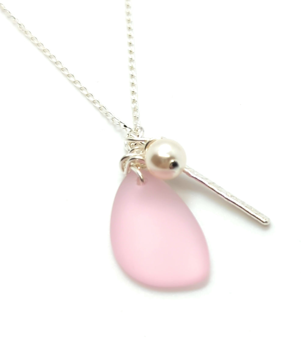 Sweetheart Chic Pink Blush Charm Necklace on Sterling Silver Chain