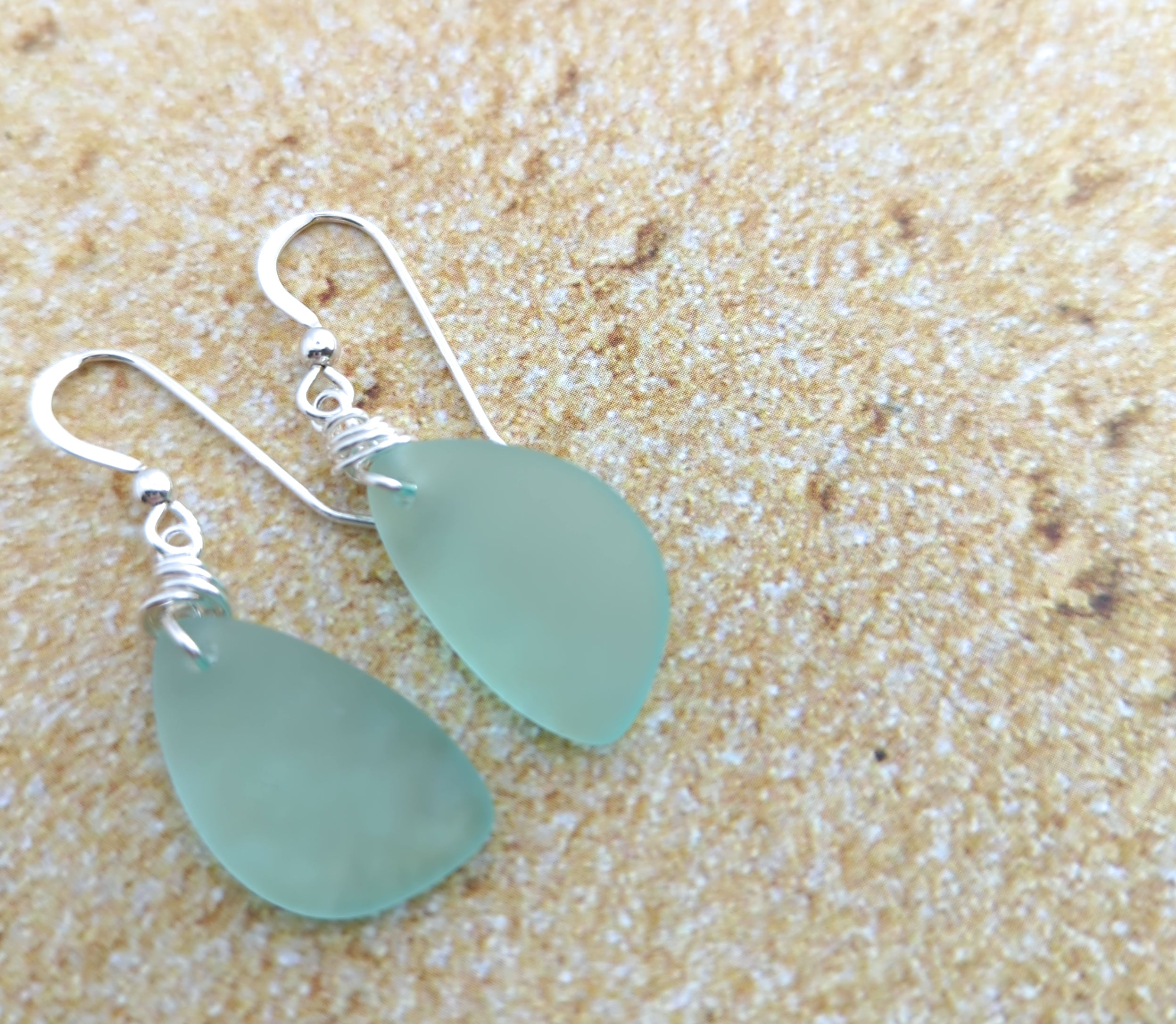 Popular Sea Foam Green Sea Glass Earrings on Sterling Silver Hooks