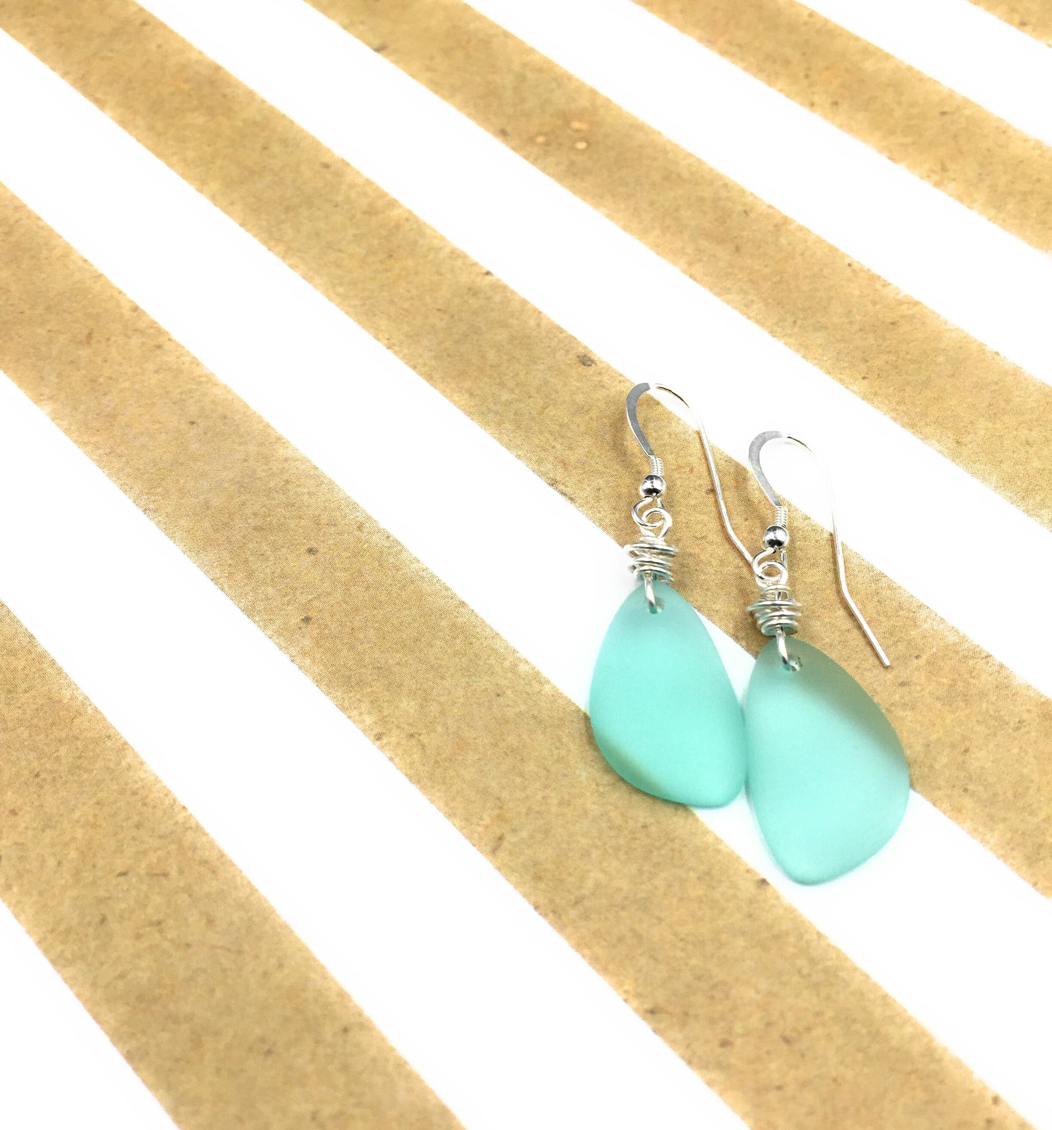 Popular Sea Foam Green Sea Glass Earrings on Sterling Silver Hooks