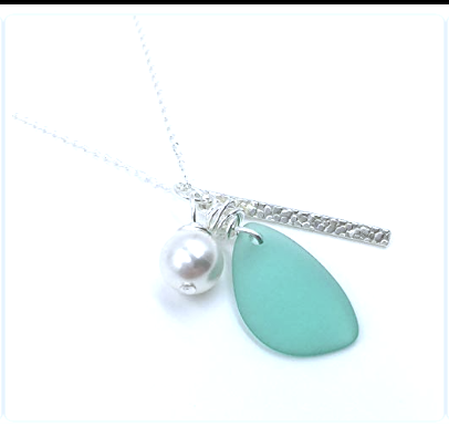 Popular Sea Foam Green Recycled Sea Glass Charm Necklace on Sterling Silver Chain