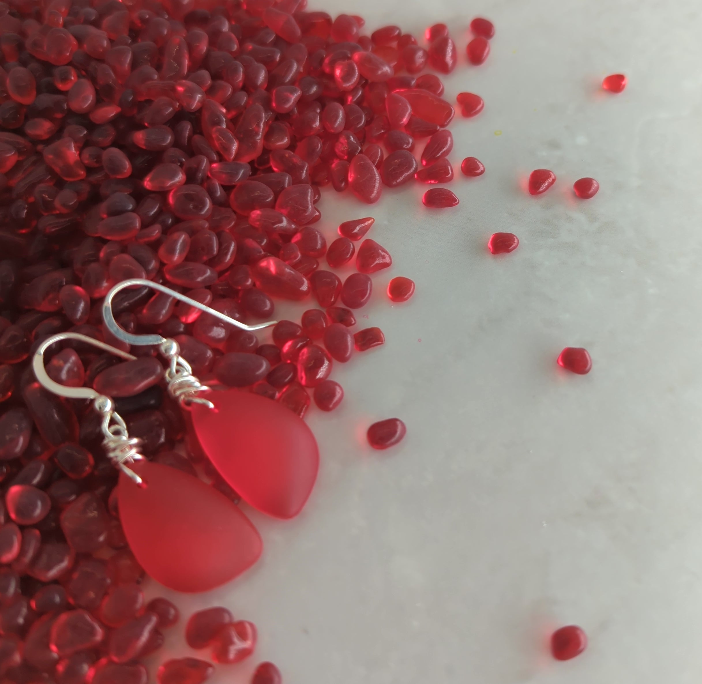 Gorgeous Sunset Love Red Recycled Sea Glass Earrings on Sterling Silver Hooks