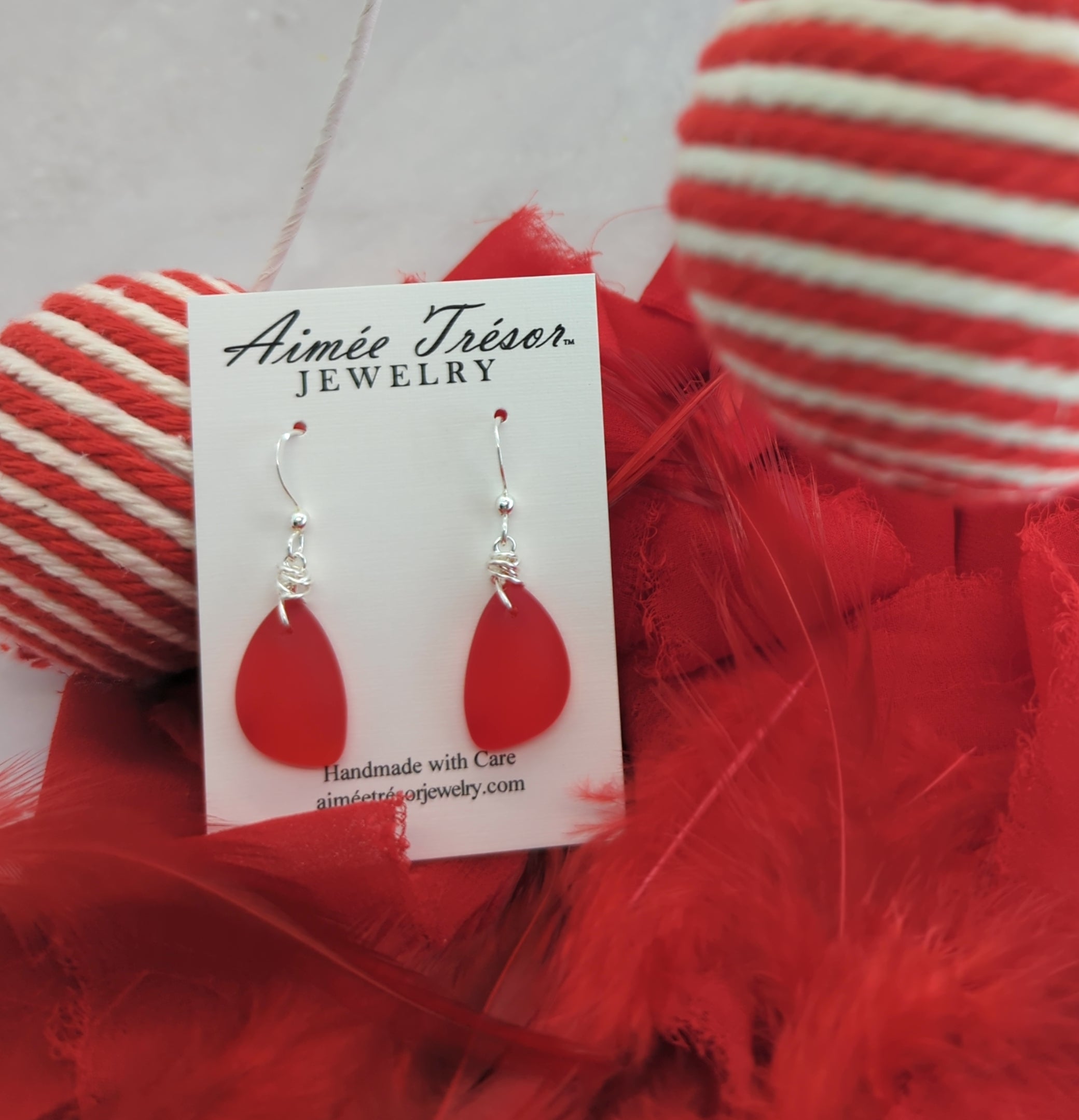 Gorgeous Sunset Love Red Recycled Sea Glass Earrings on Sterling Silver Hooks