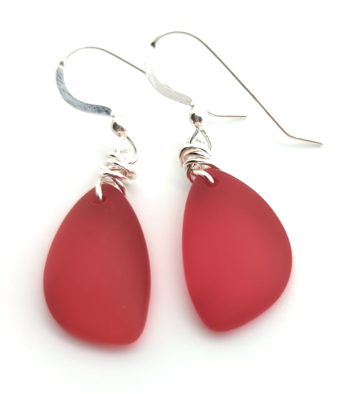 Gorgeous Sunset Love Red Recycled Sea Glass Earrings on Sterling Silver Hooks