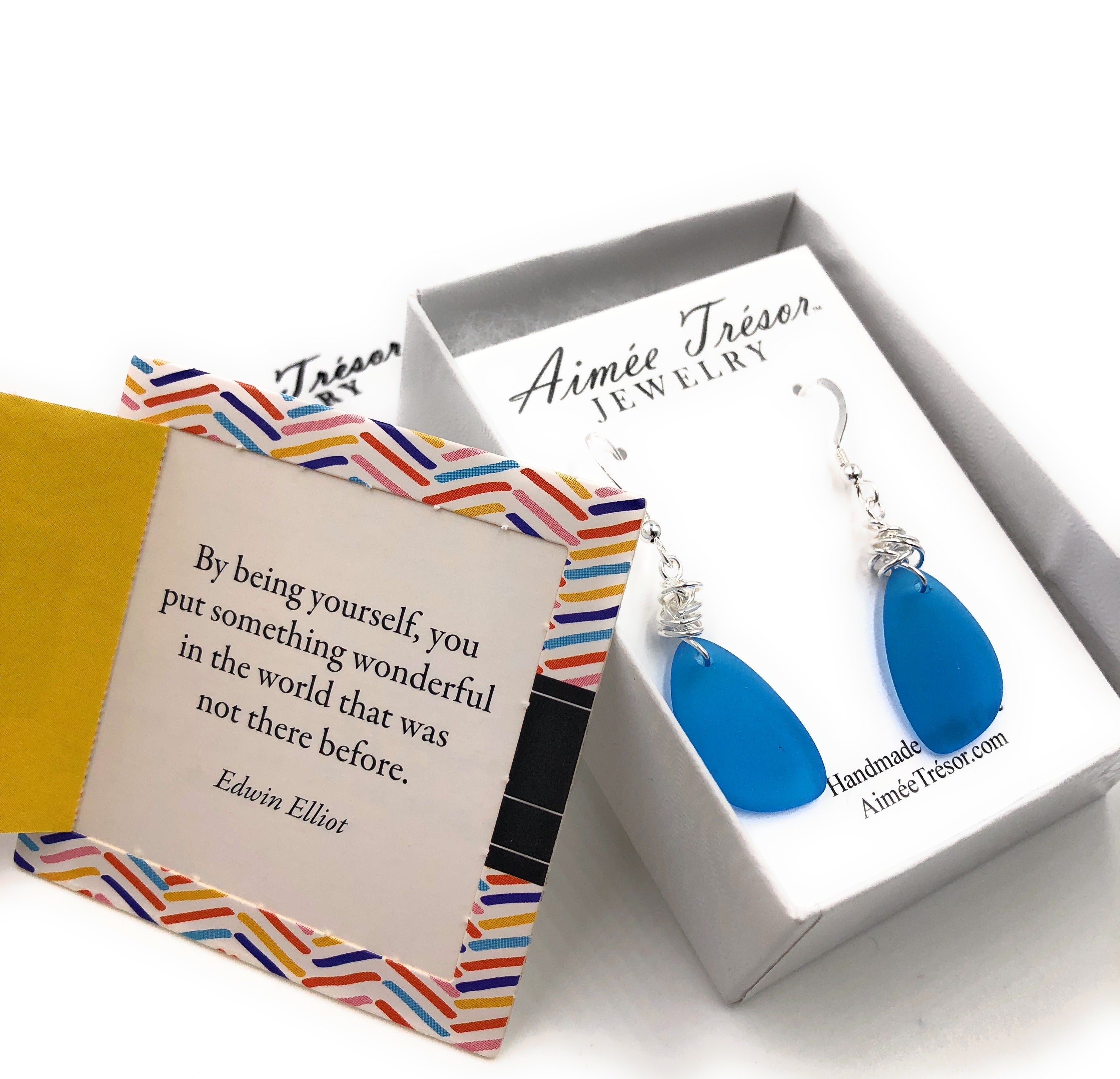 Vivid Aqua Recycled Sea Glass Earrings with Sterling Silver Hooks