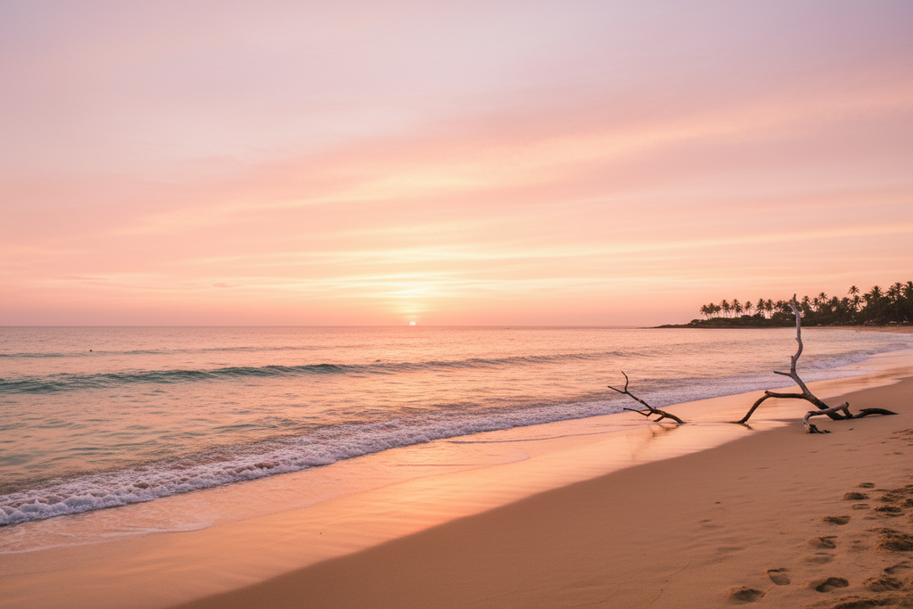 Beach sunset with pink and coral sky
