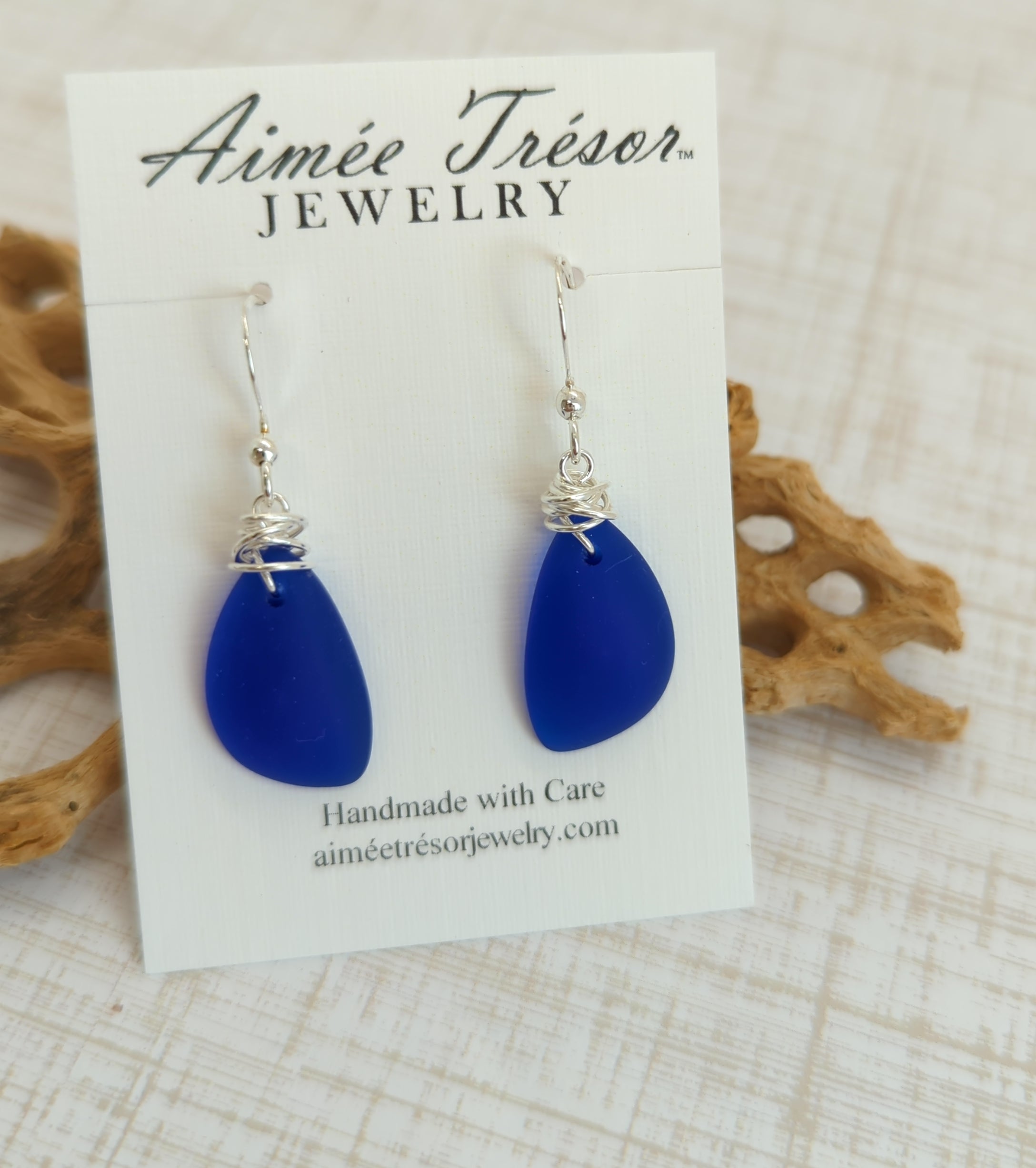 Starry Night Cobalt Blue Recycled Sea Glass Earrings on Sterling Silver Hooks