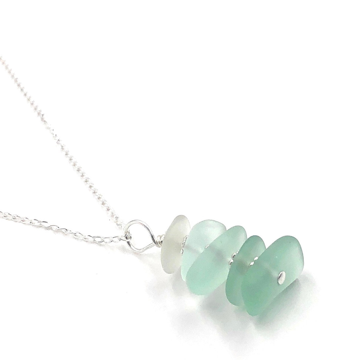 Sea Green Stacked Sea Glass Pebble Pendant Necklace