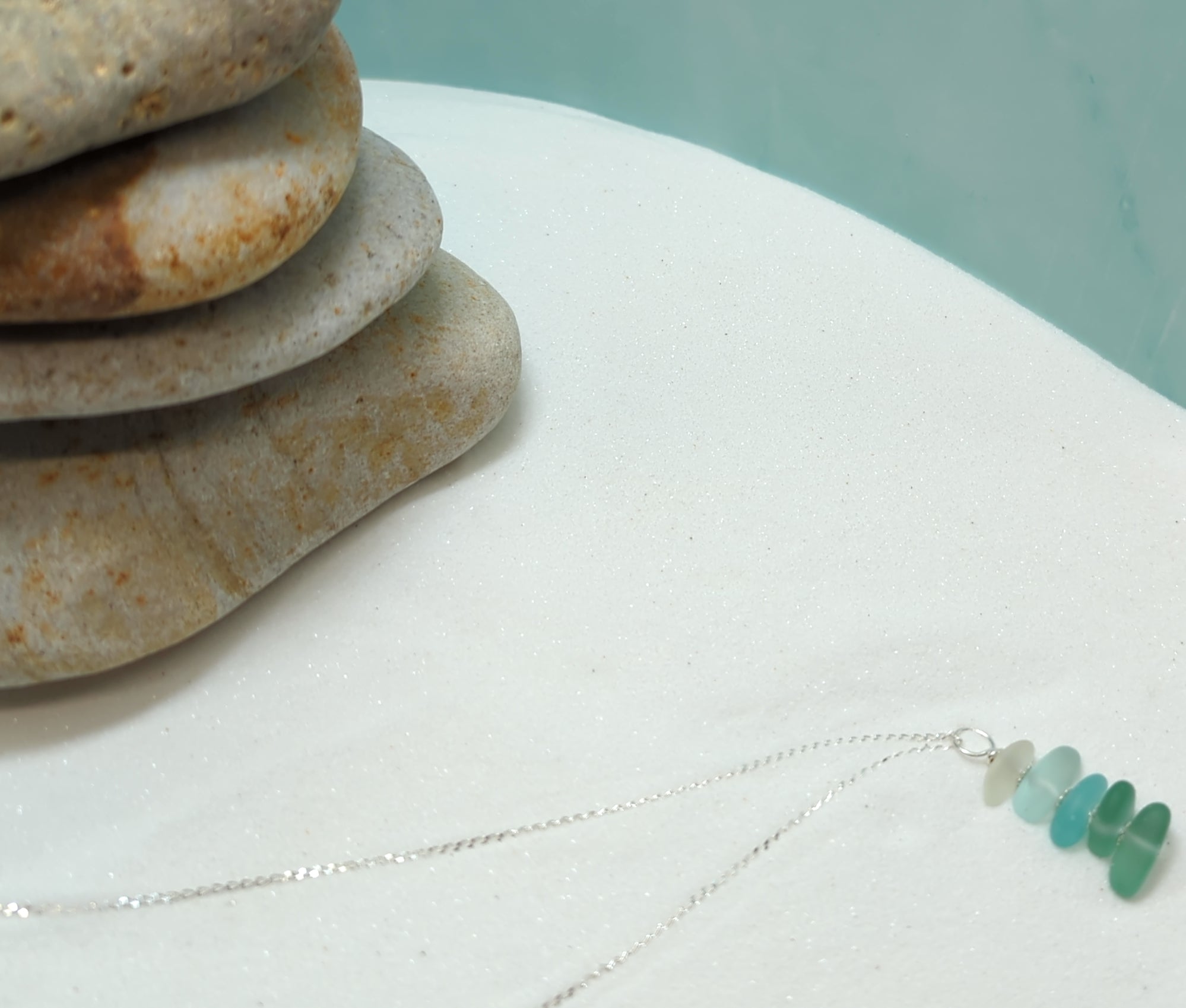 Sea Green Stacked Sea Glass Pebble Pendant Necklace