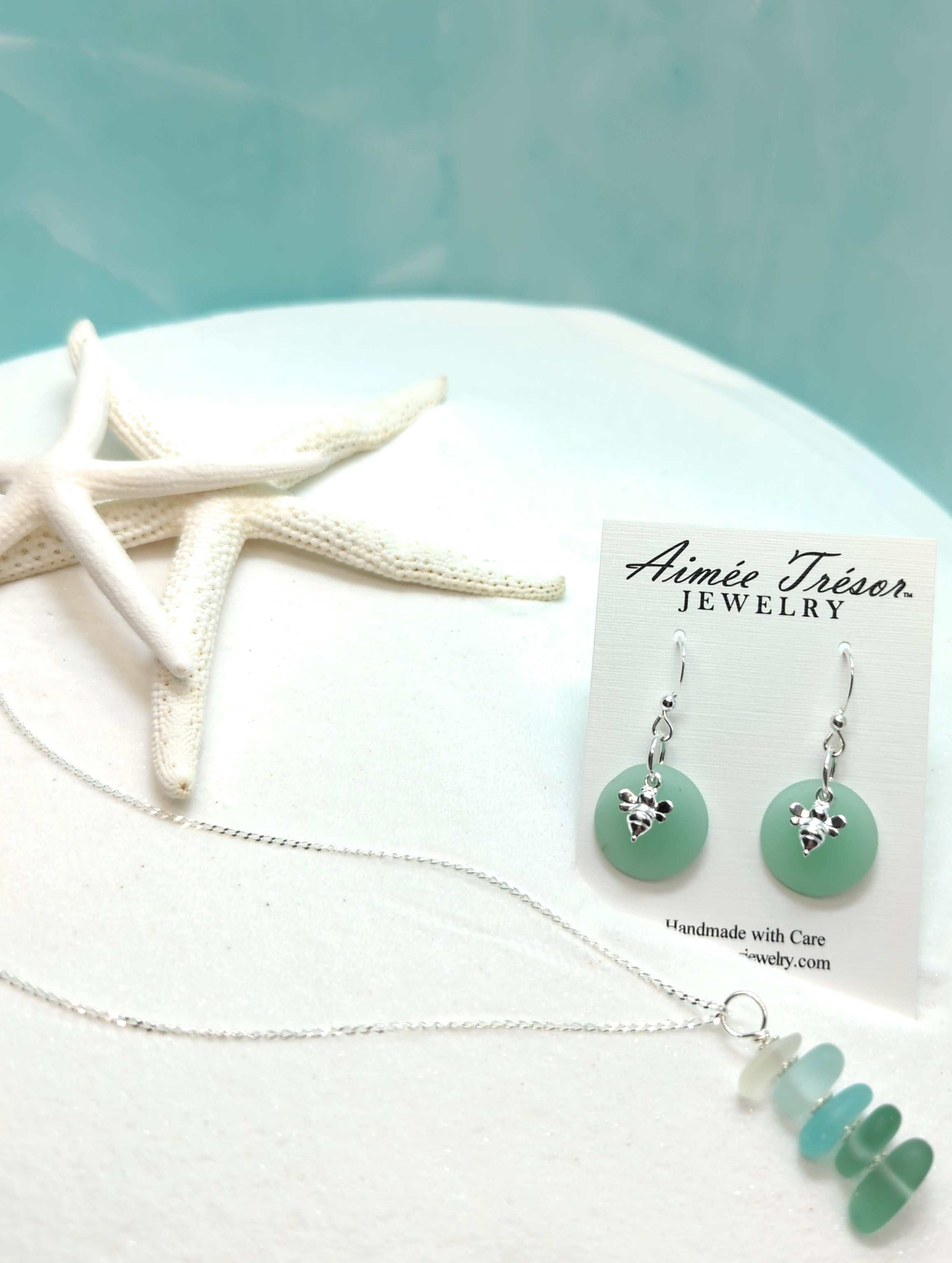 Sea Green Stacked Sea Glass Pebble Pendant Necklace