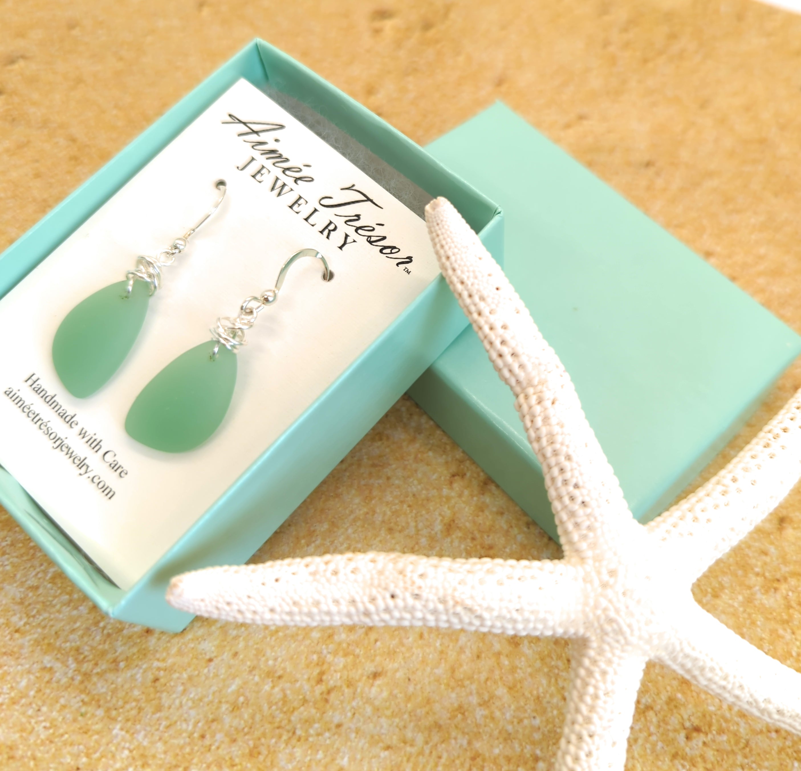 Dark Sea Foam Green Jade Recycled Sea Glass Earrings on Sterling Silver Hooks