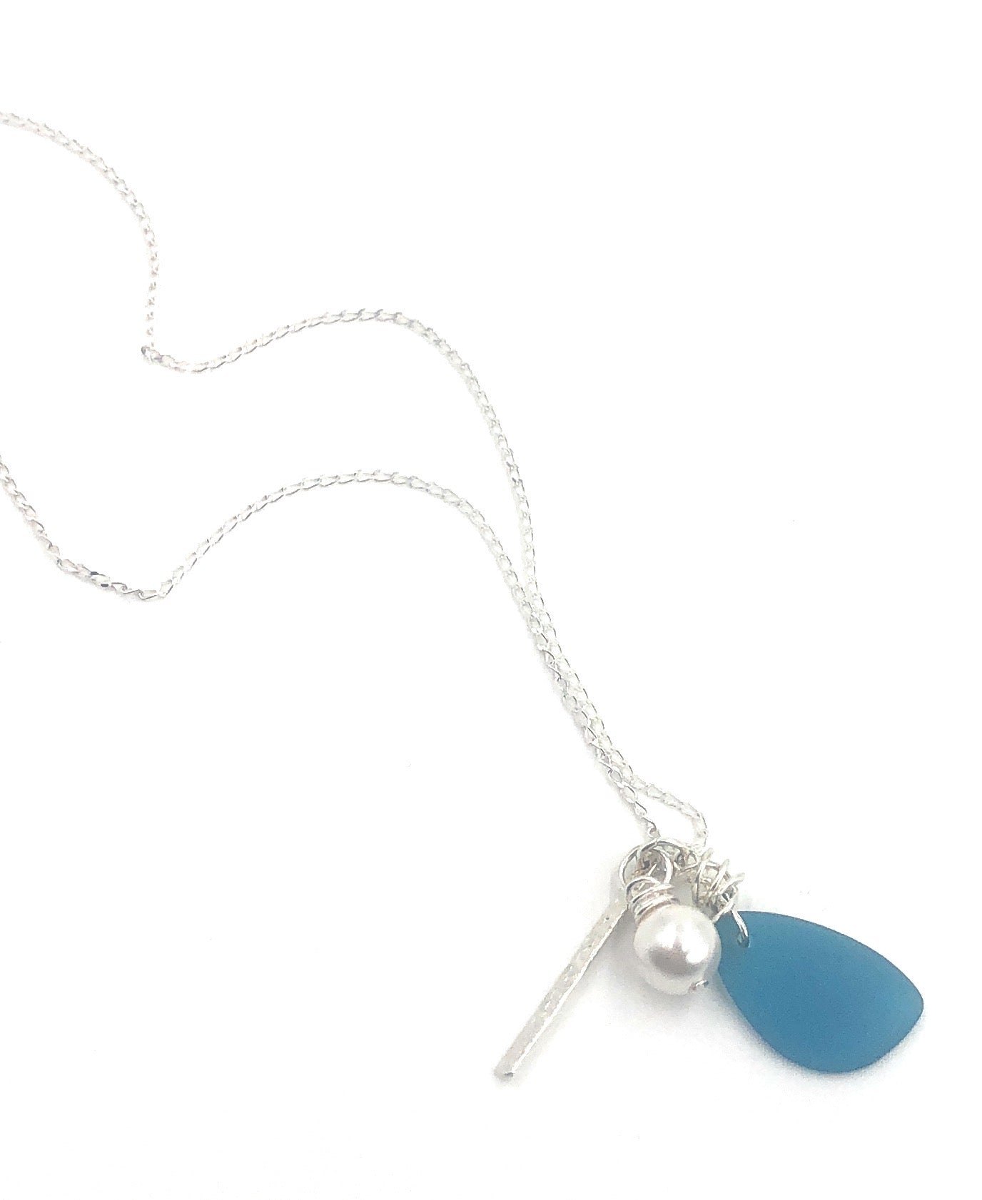 Ocean Blue Charm Necklace on Sterling Silver Chain