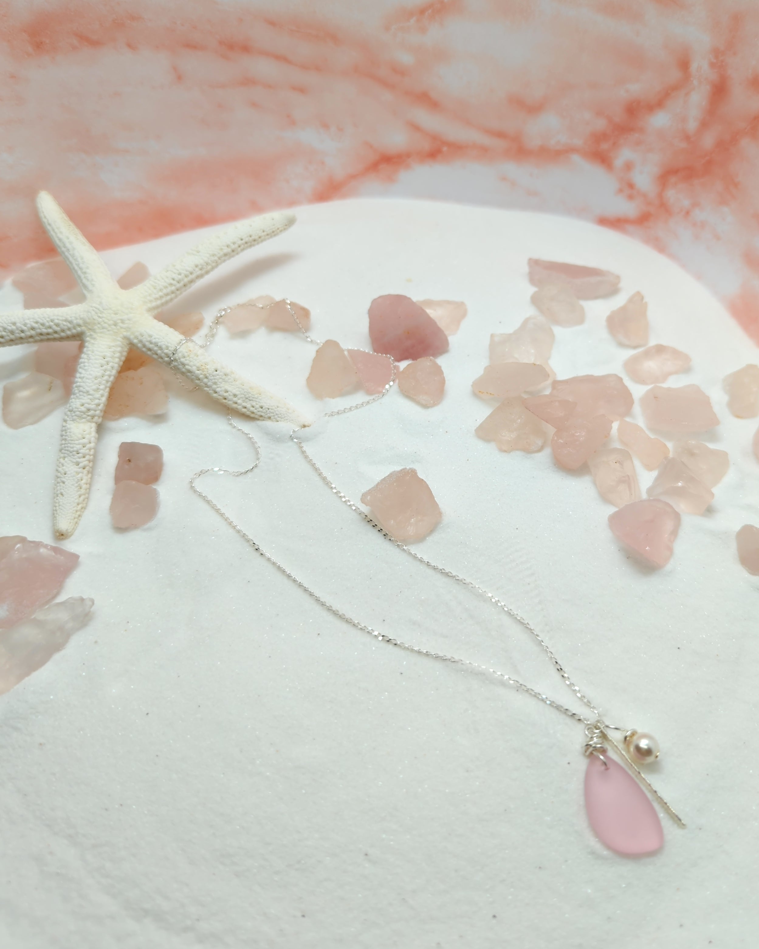 Sweetheart Chic Pink Blush Charm Necklace on Sterling Silver Chain